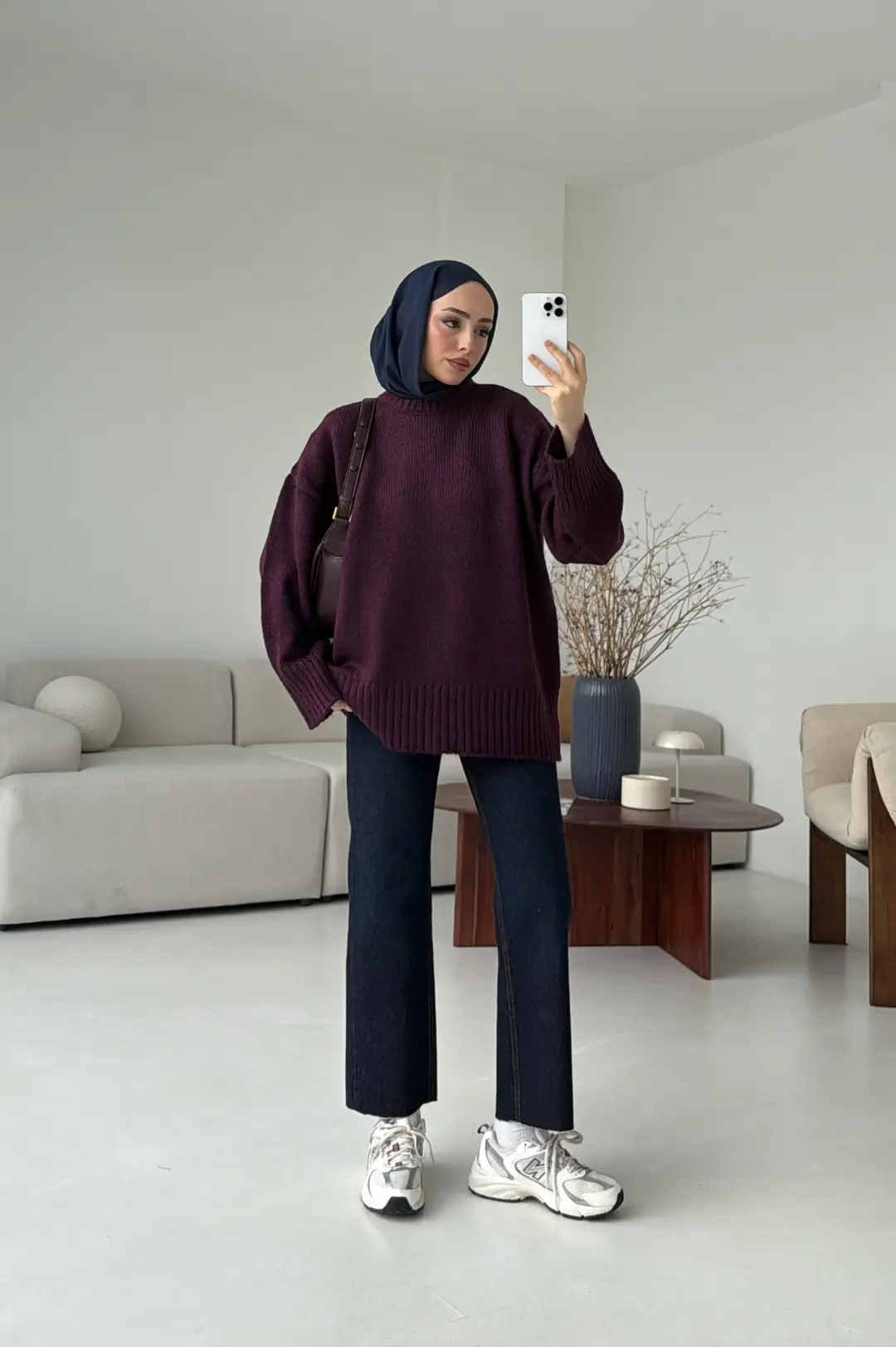 Çift Kat Triko Kazak Mürdüm - Görsel 10