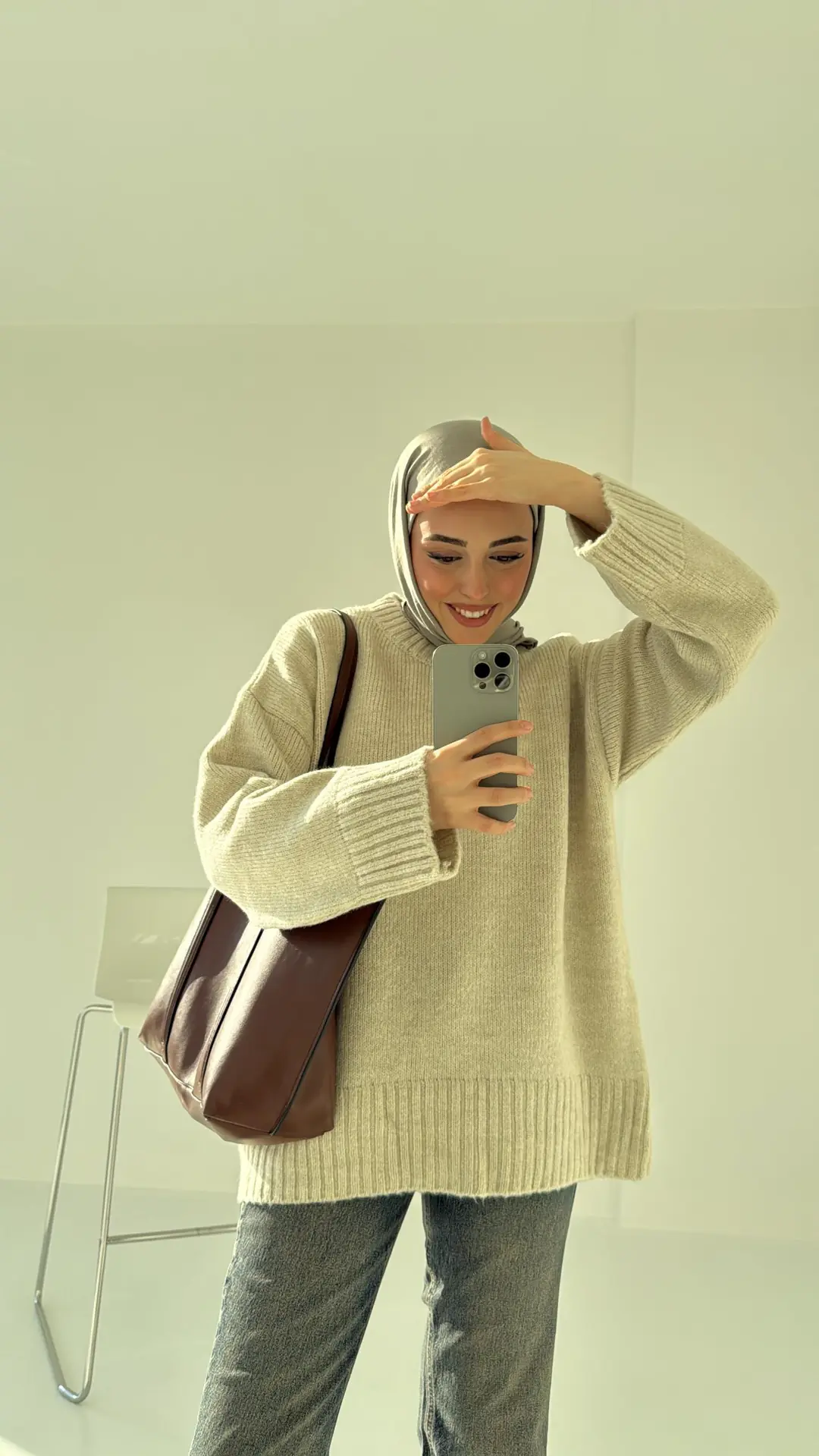 Çift Kat Triko Kazak Taş - Görsel 2