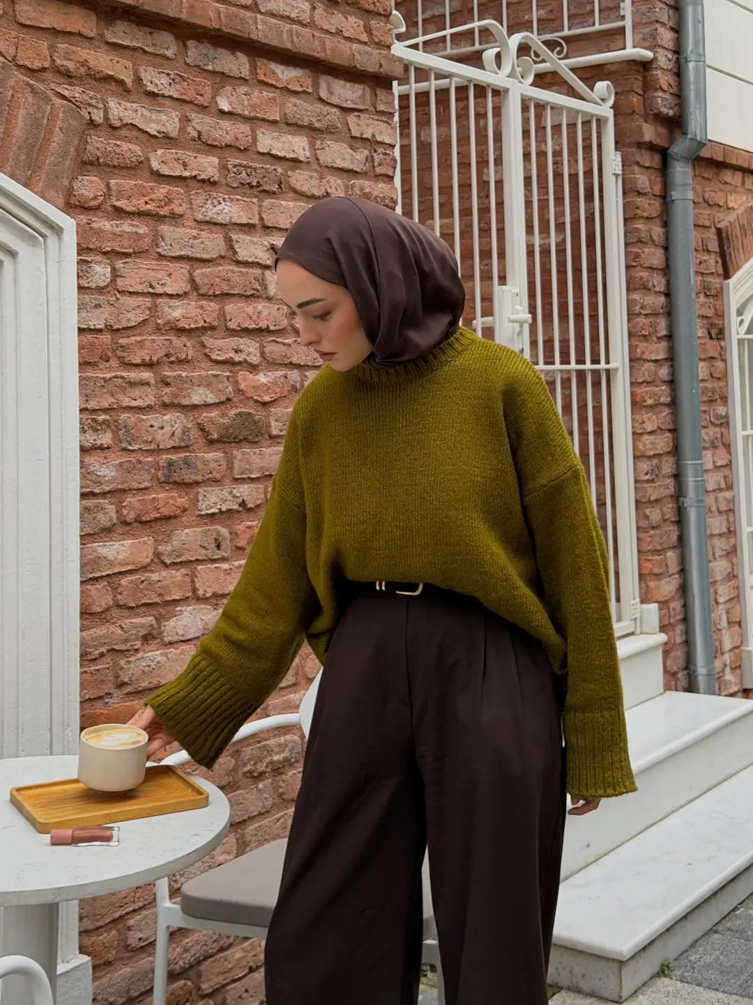 Çİft Kat Triko Kazak Zeytin Yeşili - Görsel 5