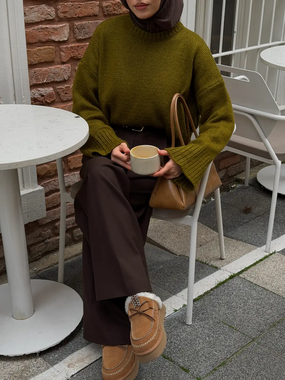 Çİft Kat Triko Kazak Zeytin Yeşili - Görsel 7