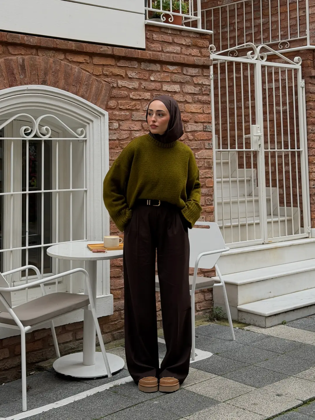 Çİft Kat Triko Kazak Zeytin Yeşili - Görsel 9