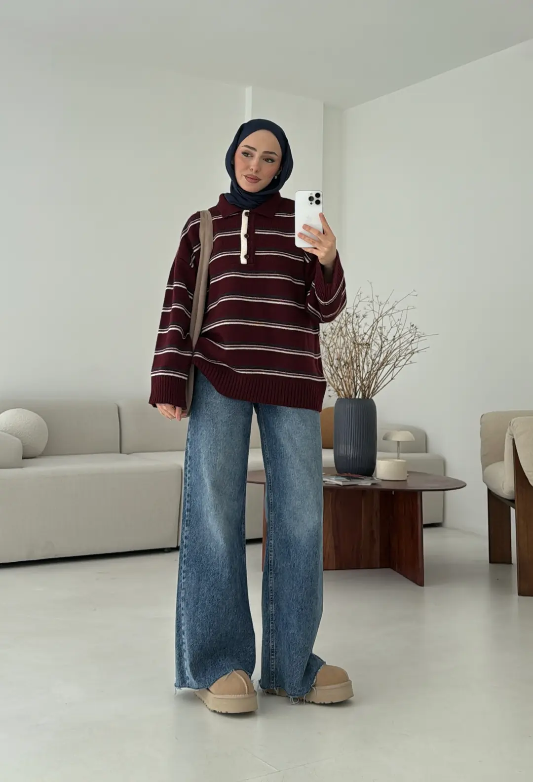 Çift Renk Polo Yaka  Kazak Bordo