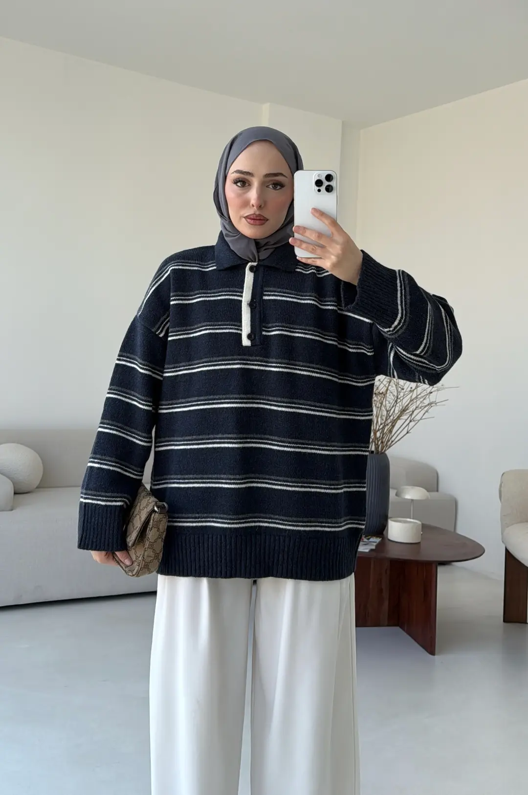 Çift Renk Polo Yaka  Kazak Lacivert