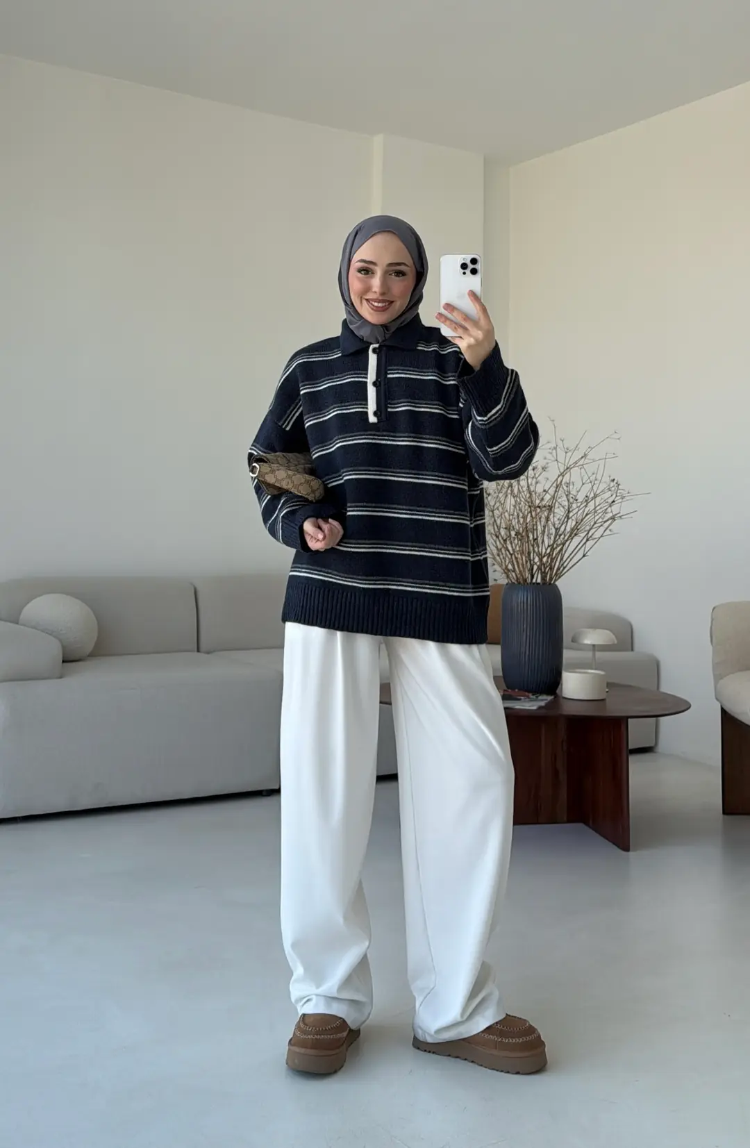 Çift Renk Polo Yaka  Kazak Lacivert - Görsel 3