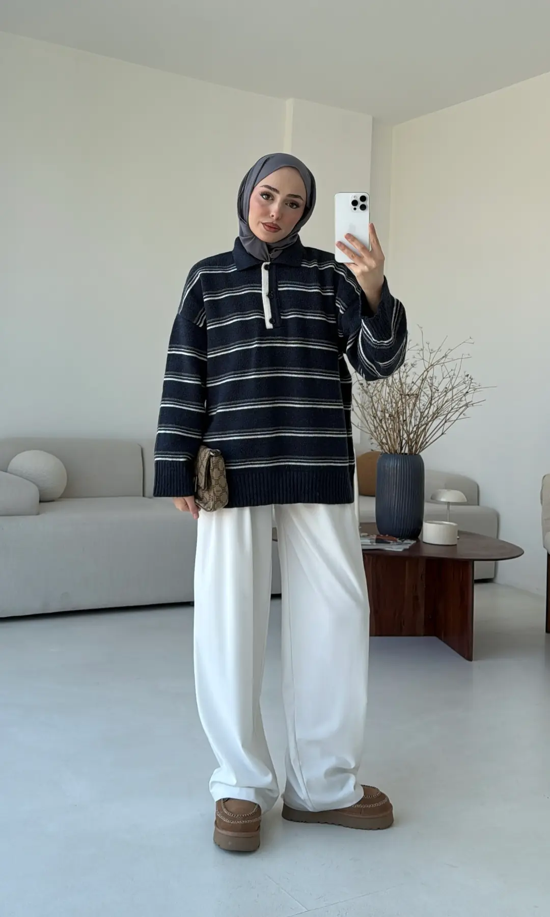 Çift Renk Polo Yaka  Kazak Lacivert - Görsel 4