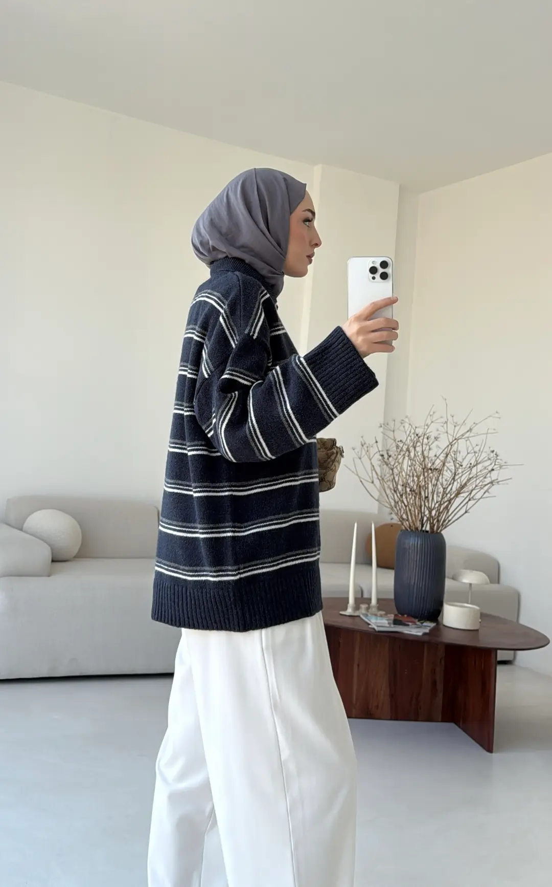 Çift Renk Polo Yaka  Kazak Lacivert - Görsel 8