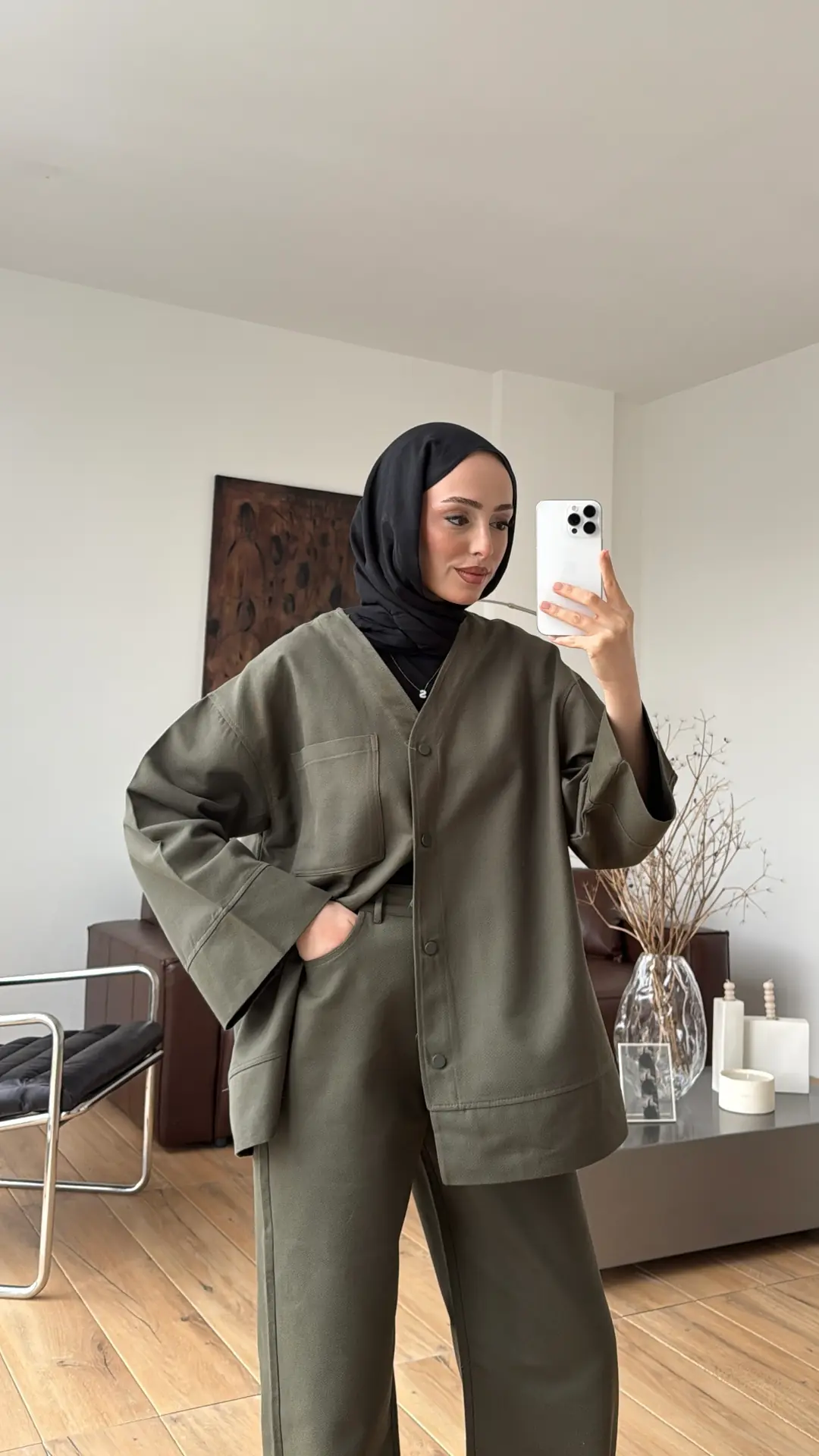 Çıtçıtlı Gabardin Takım Haki - Görsel 4