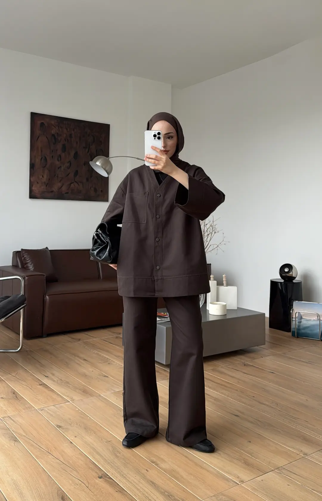 Çıtçıtlı Gabardin Takım Kahve