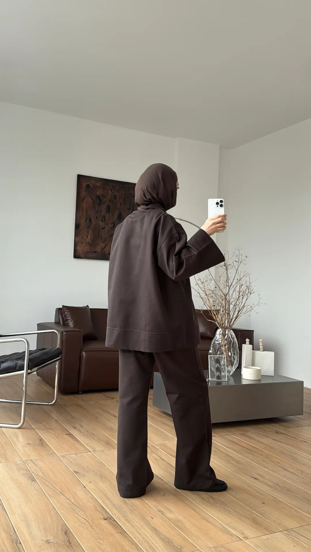 Çıtçıtlı Gabardin Takım Kahve - Görsel 7