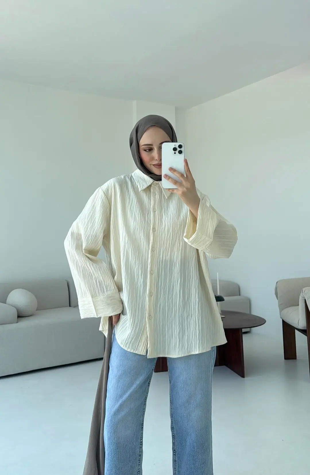 Çizgi Desenli Gömlek Krem