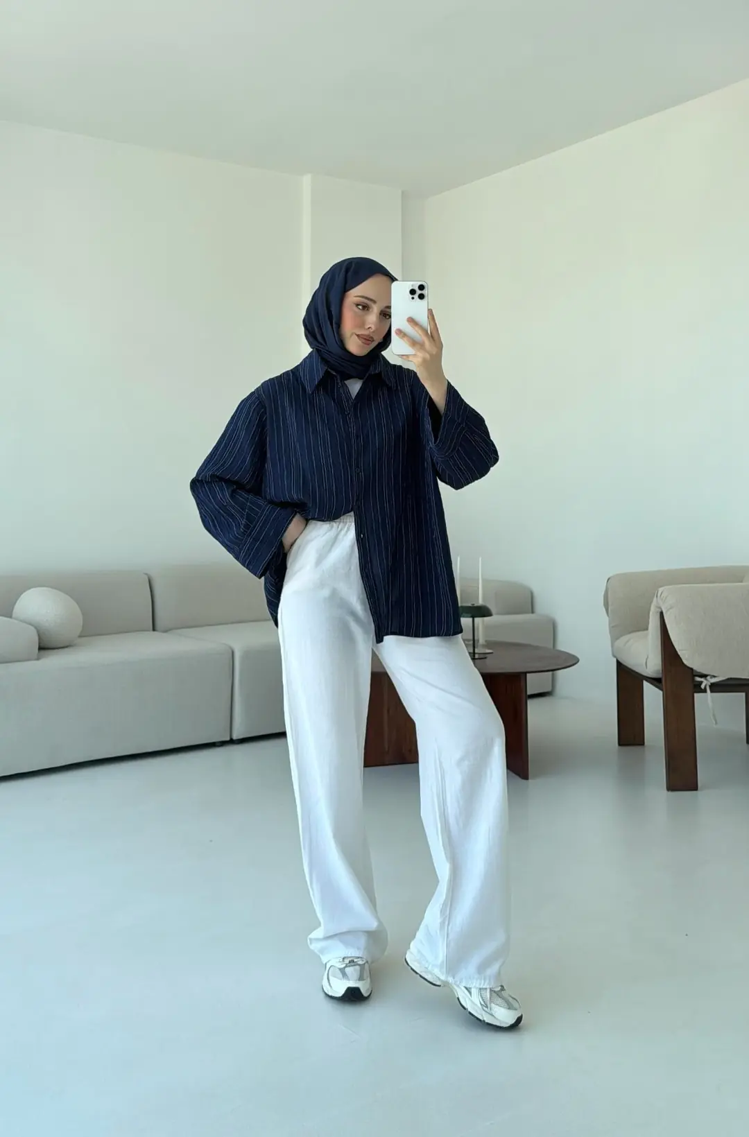 Çizgi Desenli Gömlek Lacivert - Görsel 2