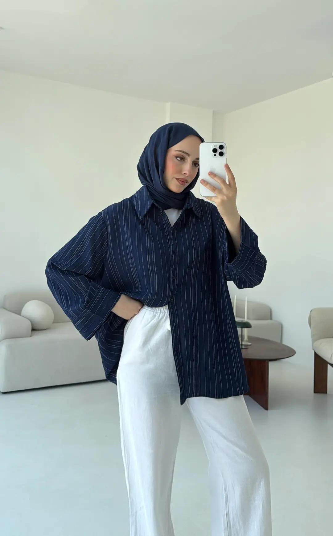 Çizgi Desenli Gömlek Lacivert - Görsel 4