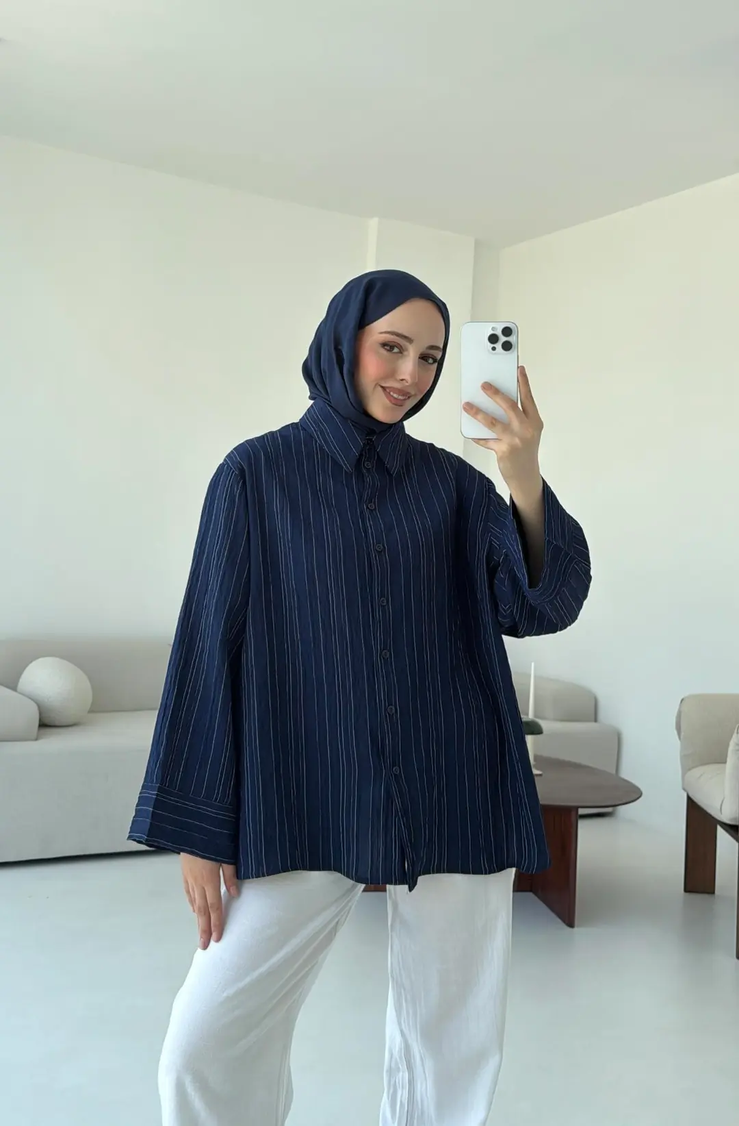 Çizgi Desenli Gömlek Lacivert - Görsel 6