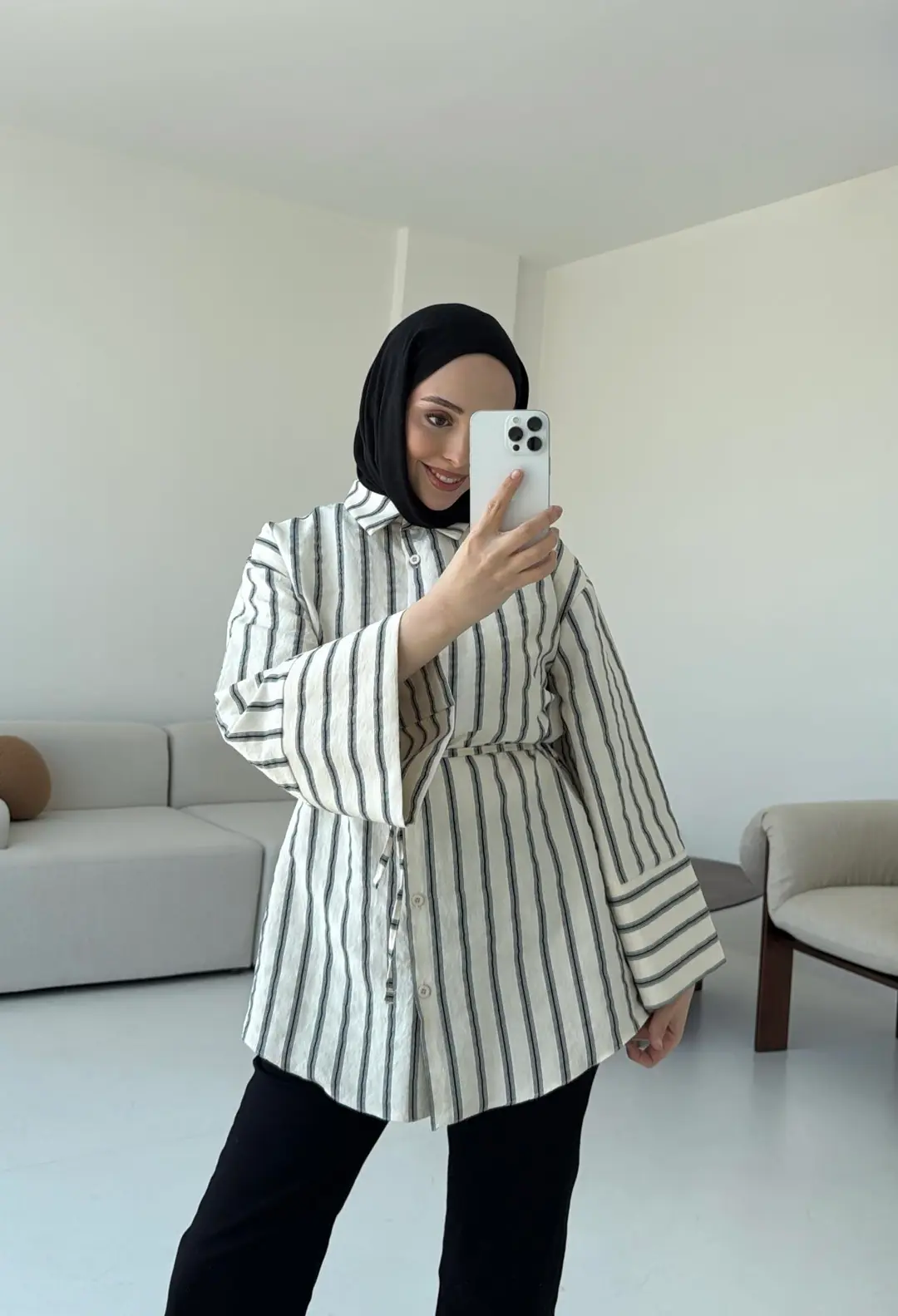 Çizgili Bağlamalı Gömlek - Görsel 6