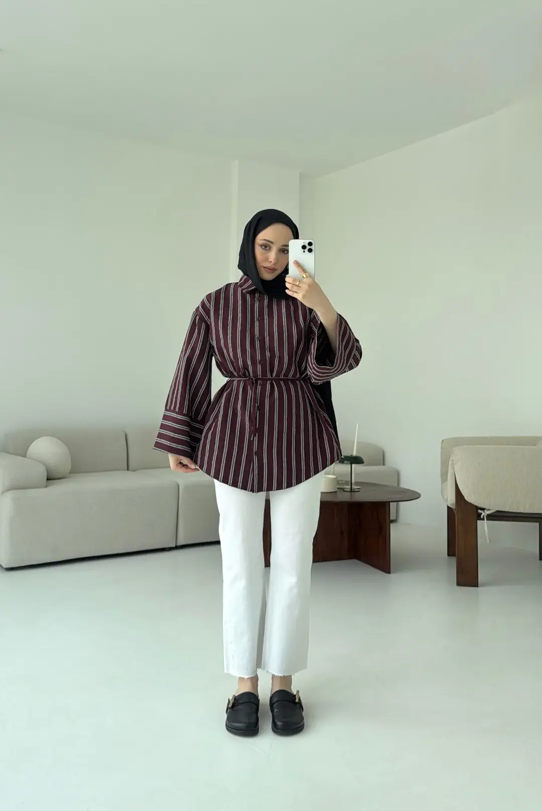 Çizgili Bağlamalı Gömlek Bordo - Görsel 2