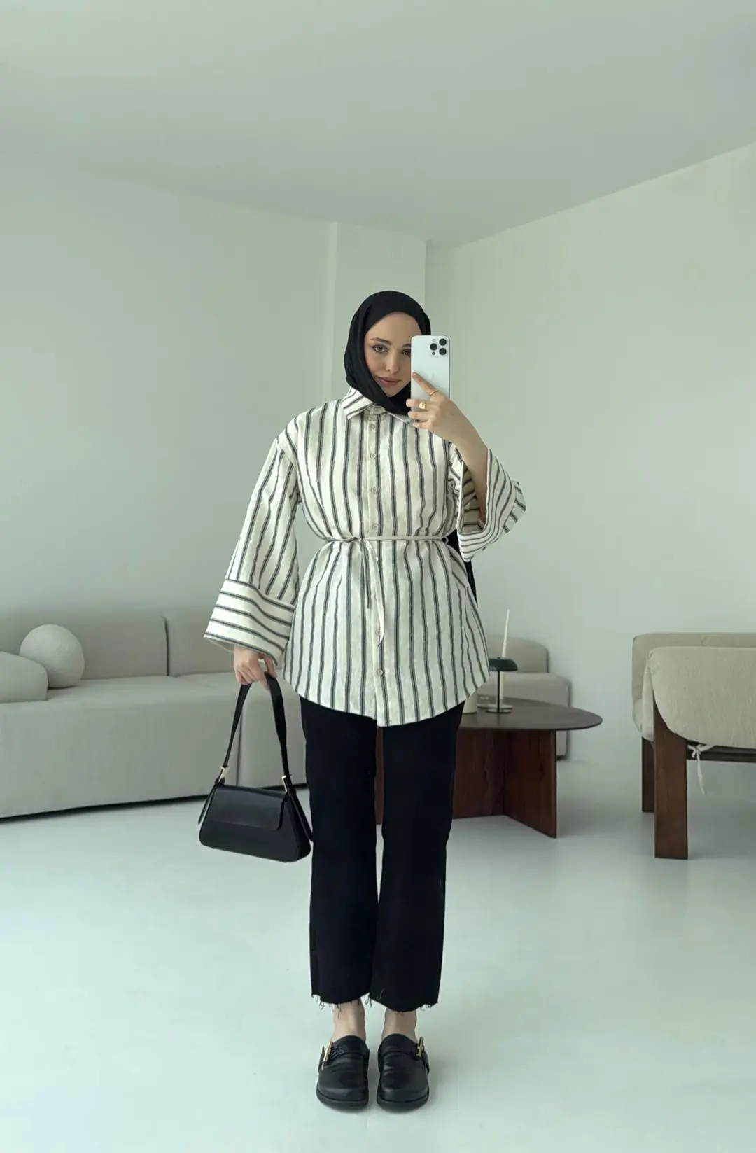 Çizgili Bağlamalı Gömlek Ekru - Görsel 3