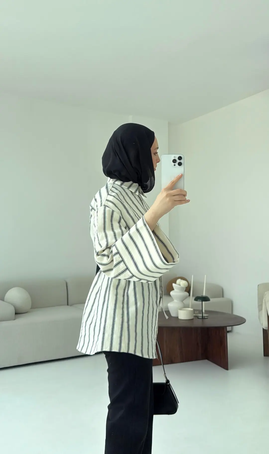 Çizgili Bağlamalı Gömlek Ekru - Görsel 5