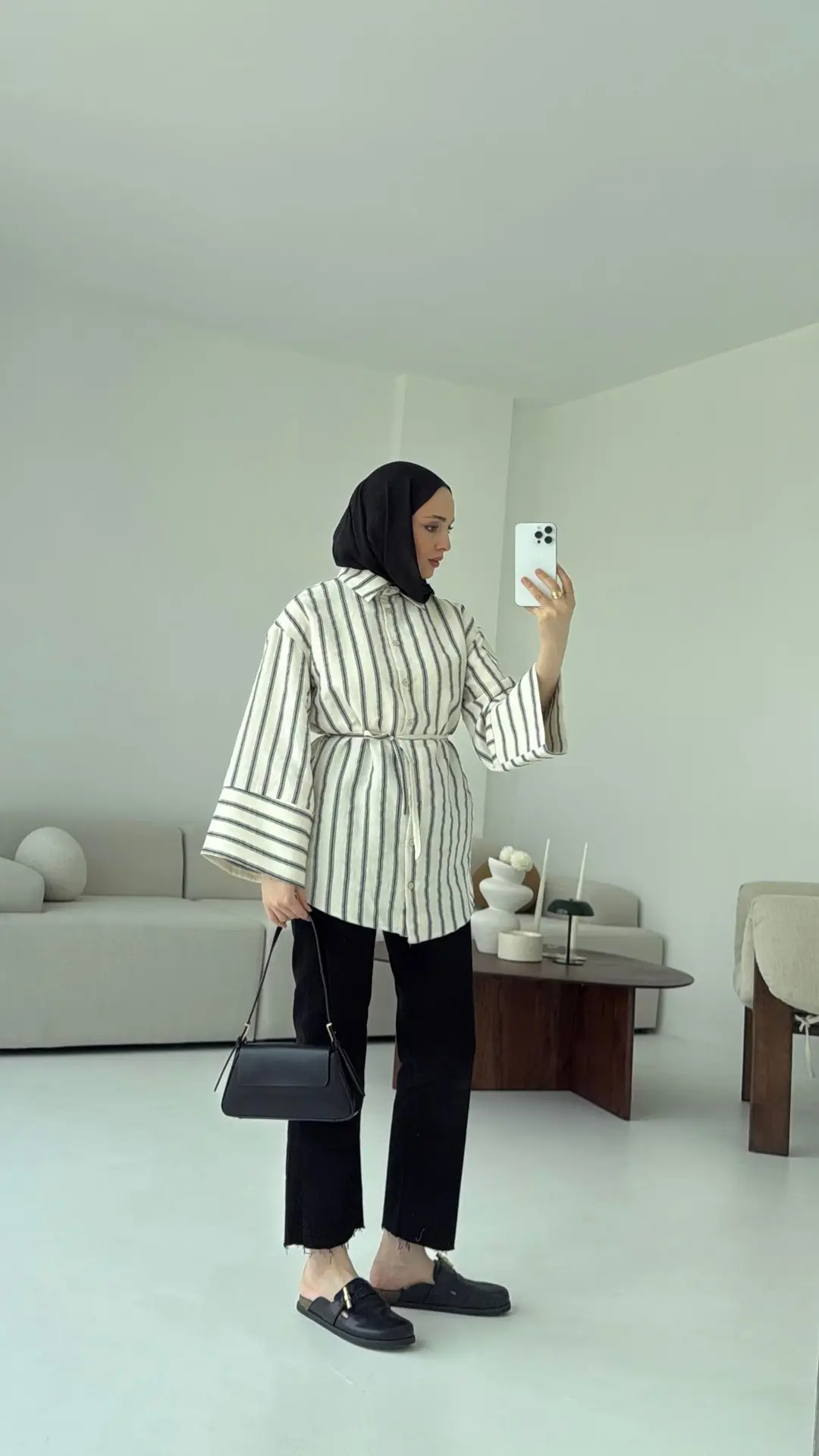 Çizgili Bağlamalı Gömlek Ekru - Görsel 6