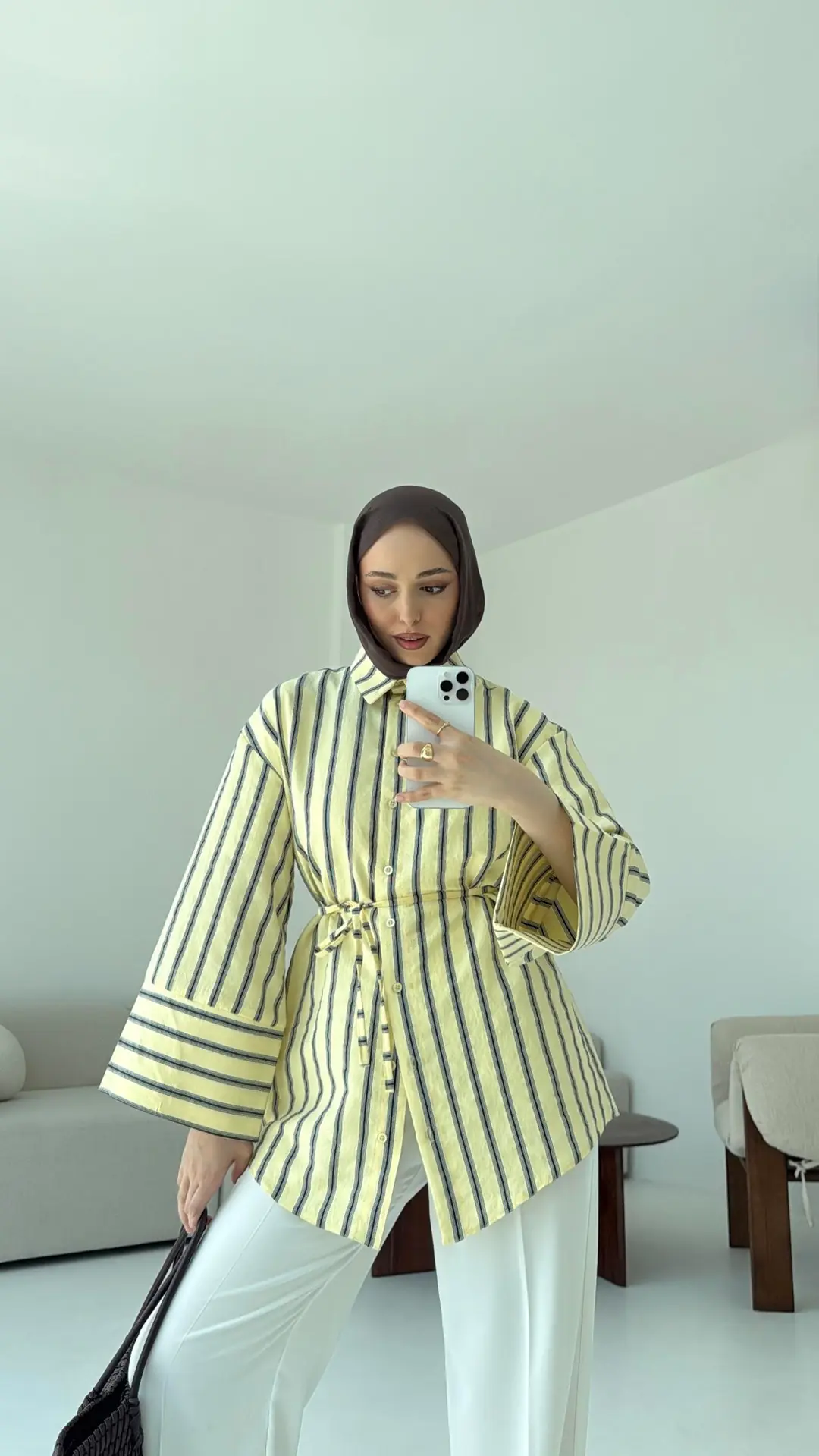 Çizgili Bağlamalı Gömlek Sarı