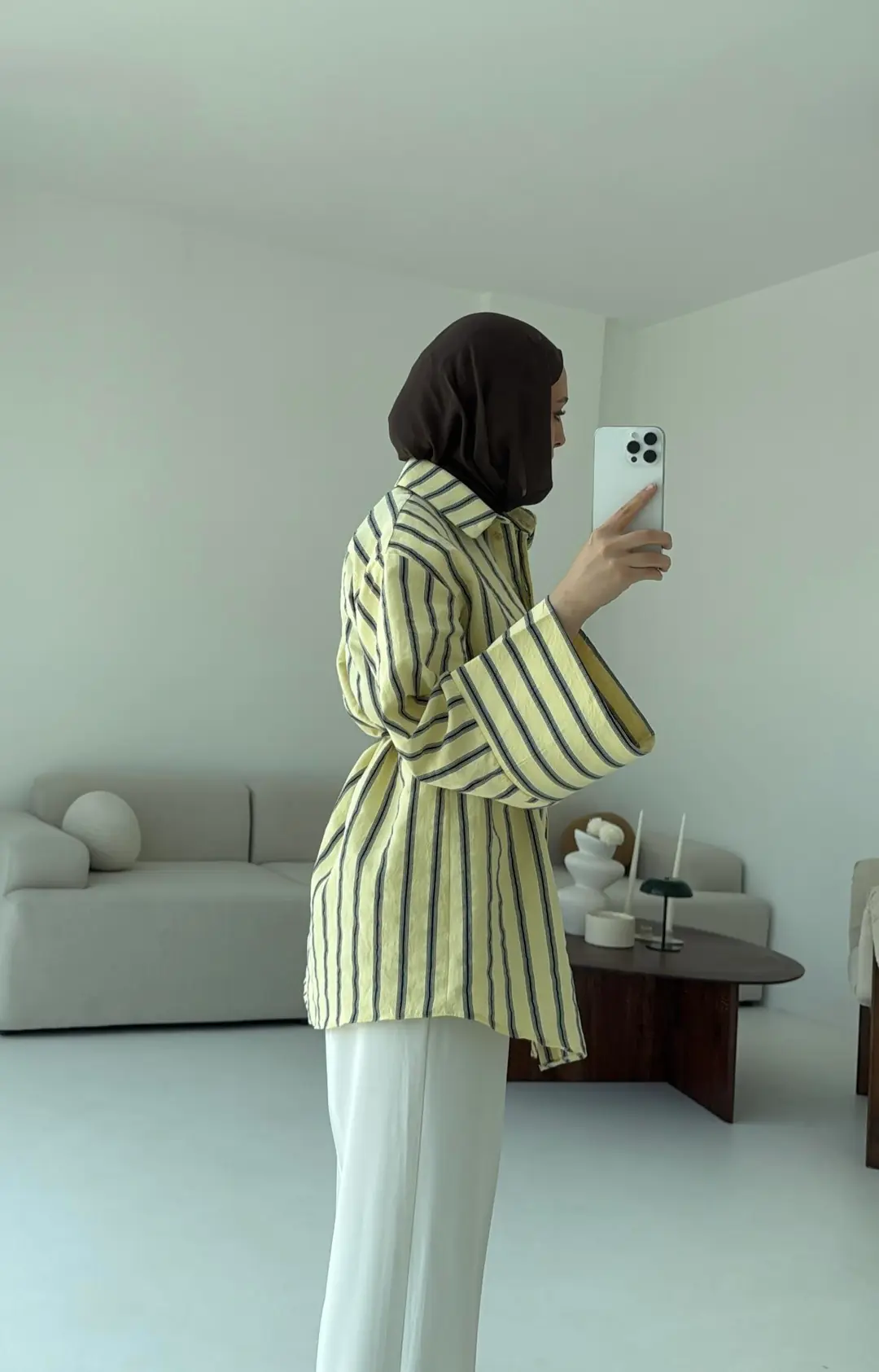 Çizgili Bağlamalı Gömlek Sarı - Görsel 7