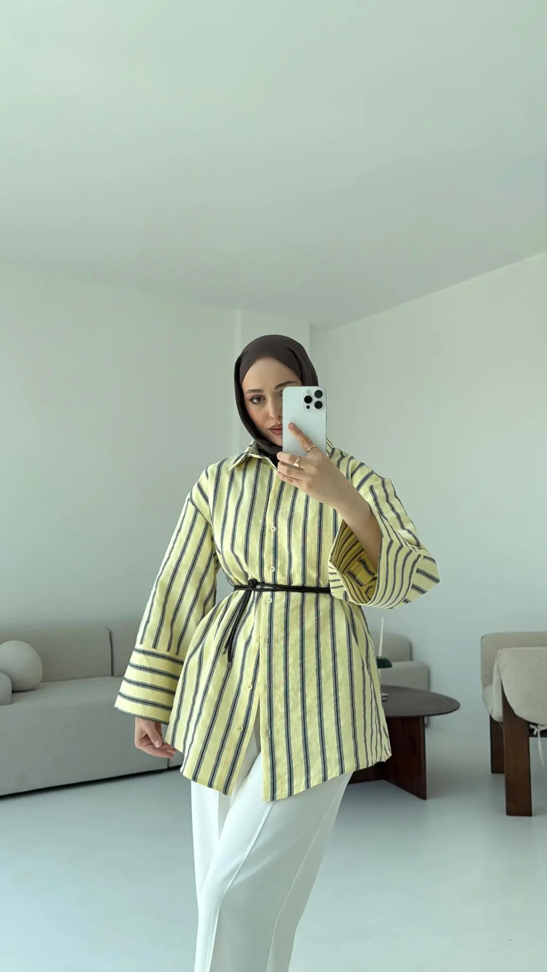 Çizgili Bağlamalı Gömlek Sarı - Görsel 8