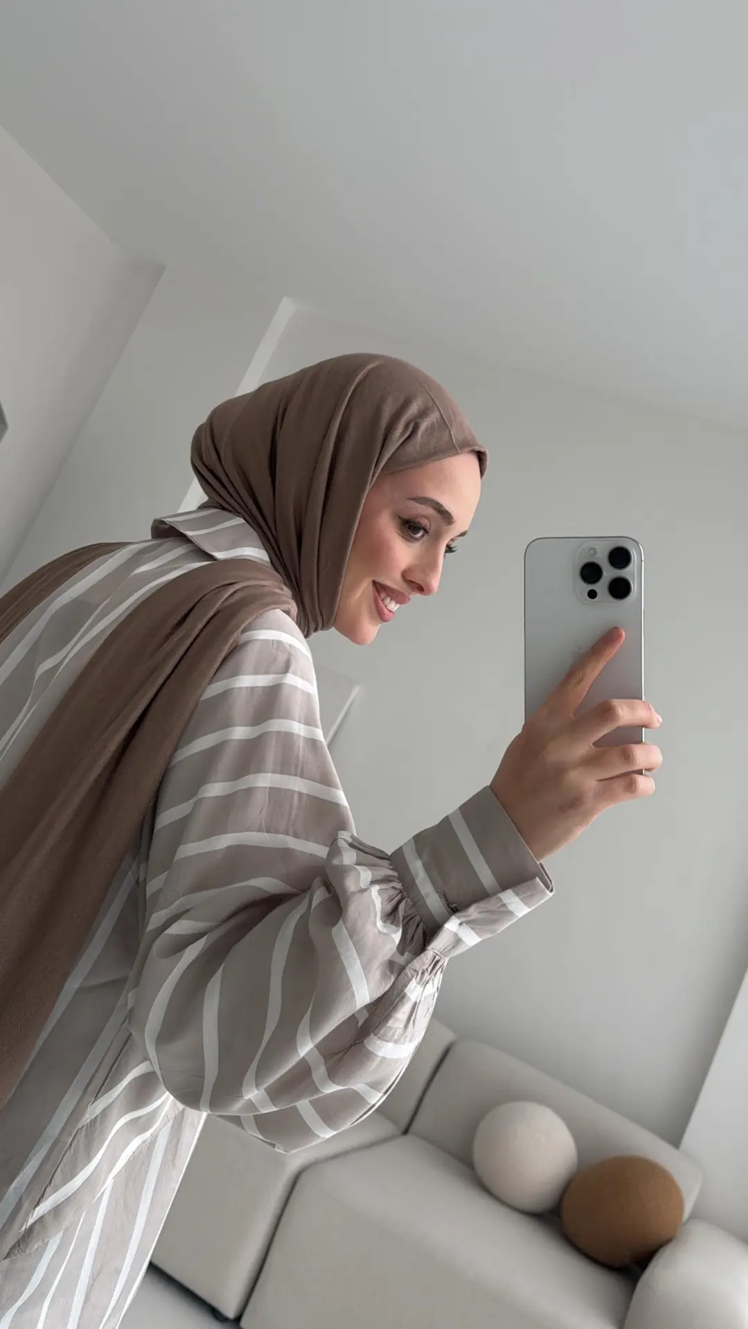 Çizgili Bağlamalı Kimono Bej - Görsel 5