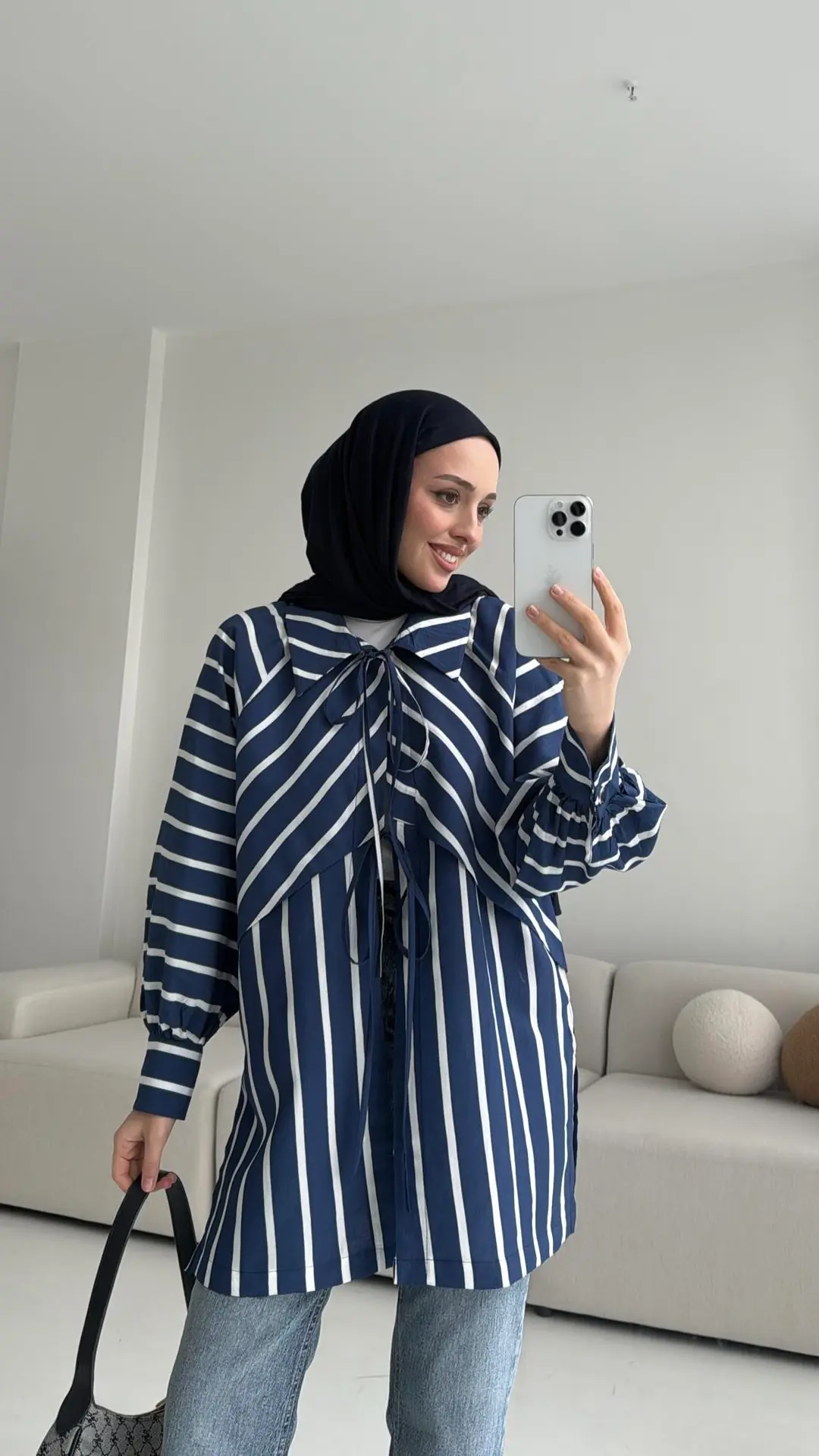 Çizgili Bağlamalı Kimono Lacivert