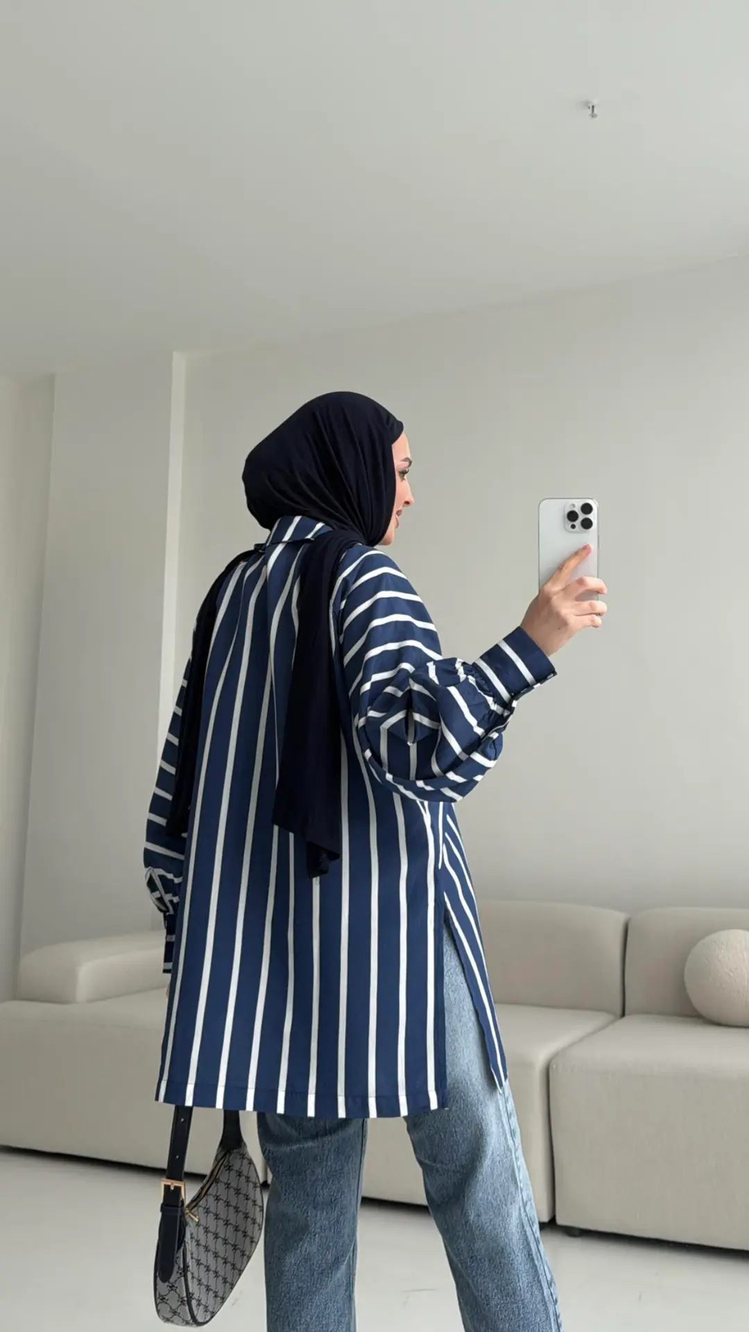 Çizgili Bağlamalı Kimono Lacivert - Görsel 3