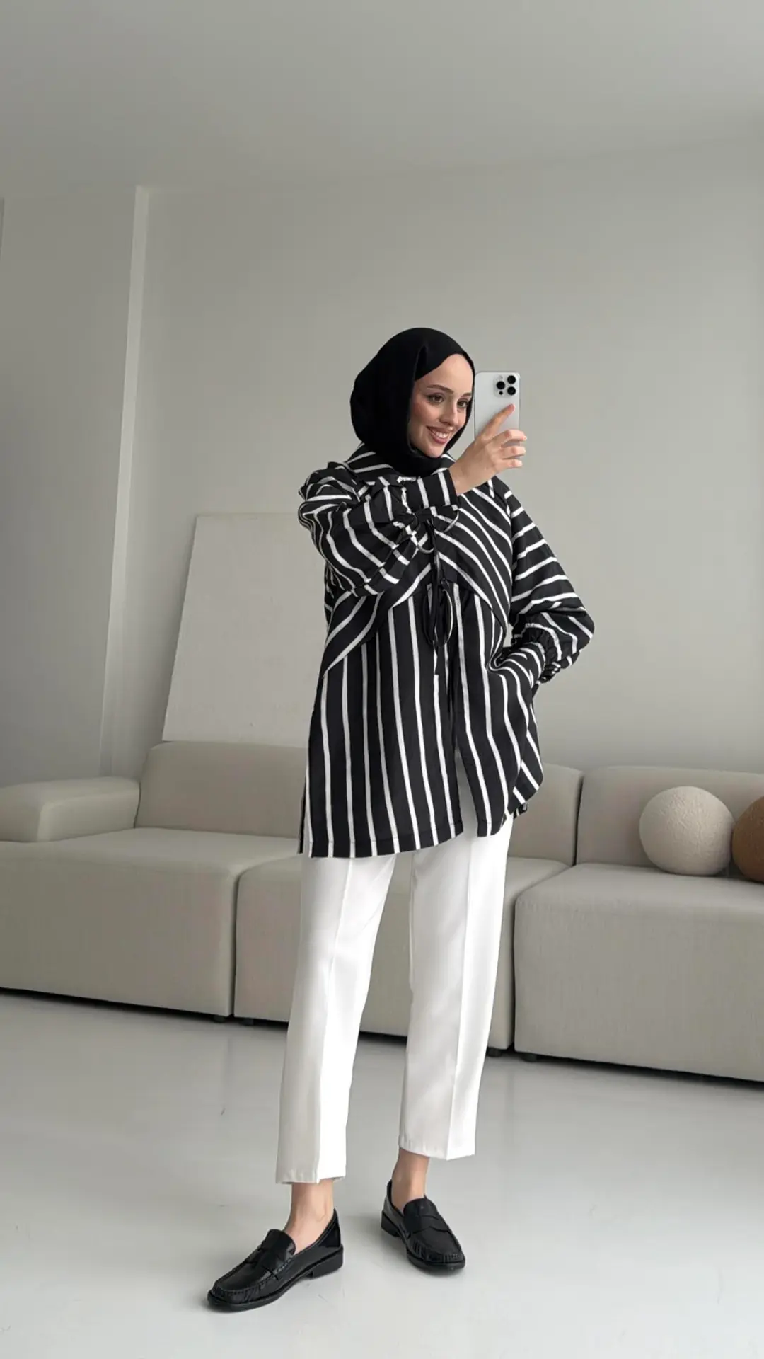 Çizgili Bağlamalı Kimono Siyah - Görsel 3