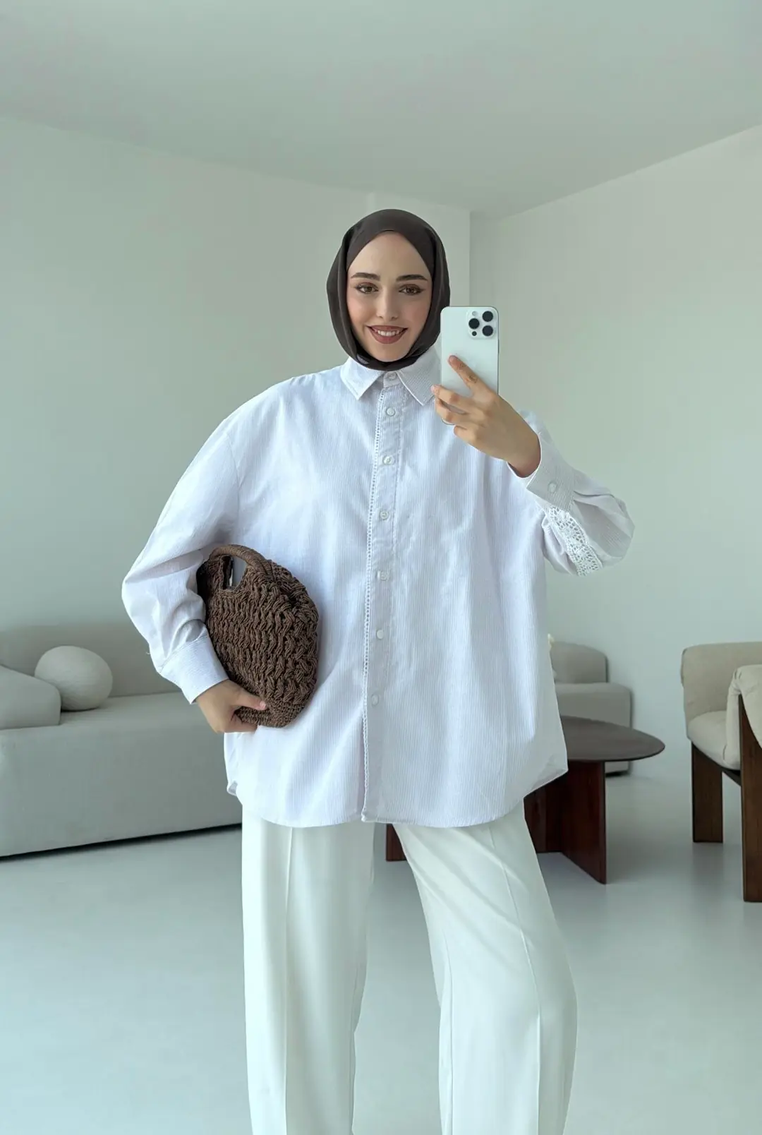 Çizgili Dantel Detay Gömlek Pembe - Görsel 4