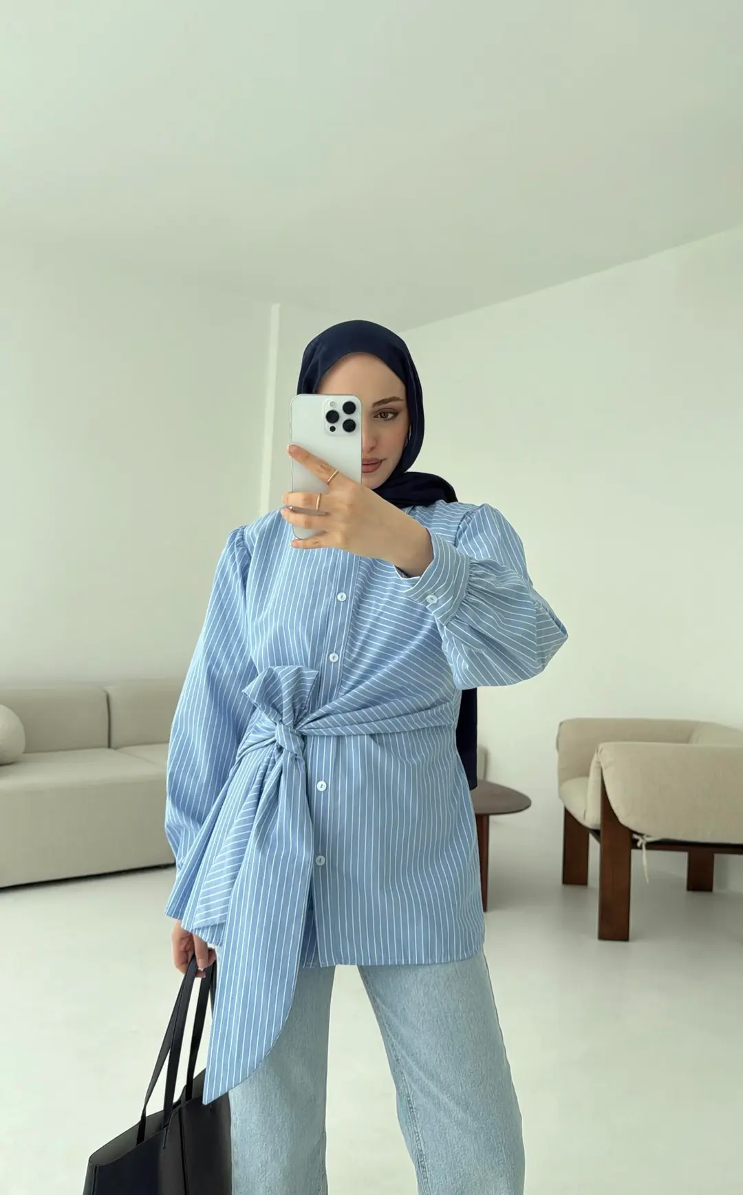 Çizgili Detaylı Gömlek Mavi