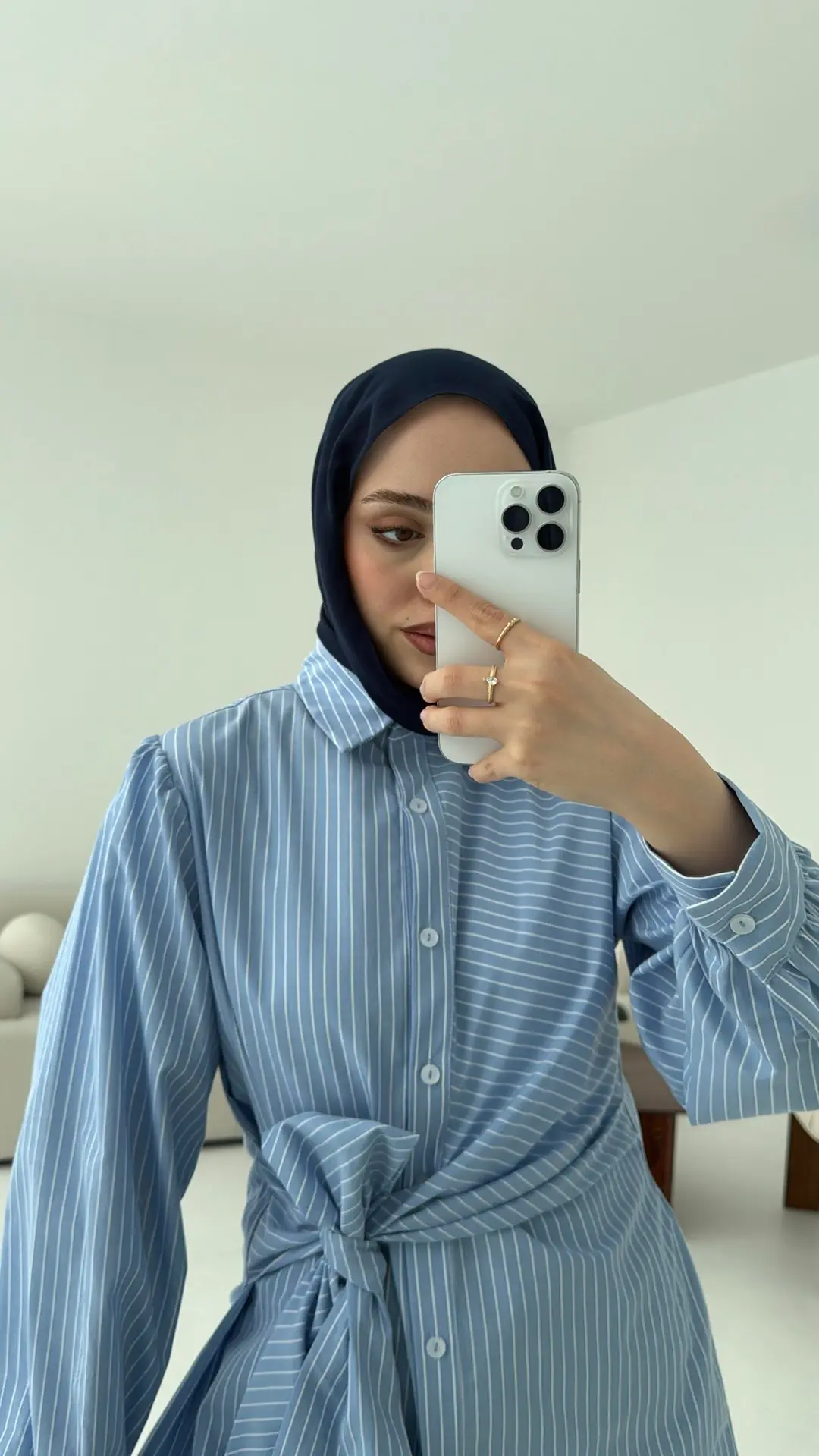 Çizgili Detaylı Gömlek Mavi - Görsel 4