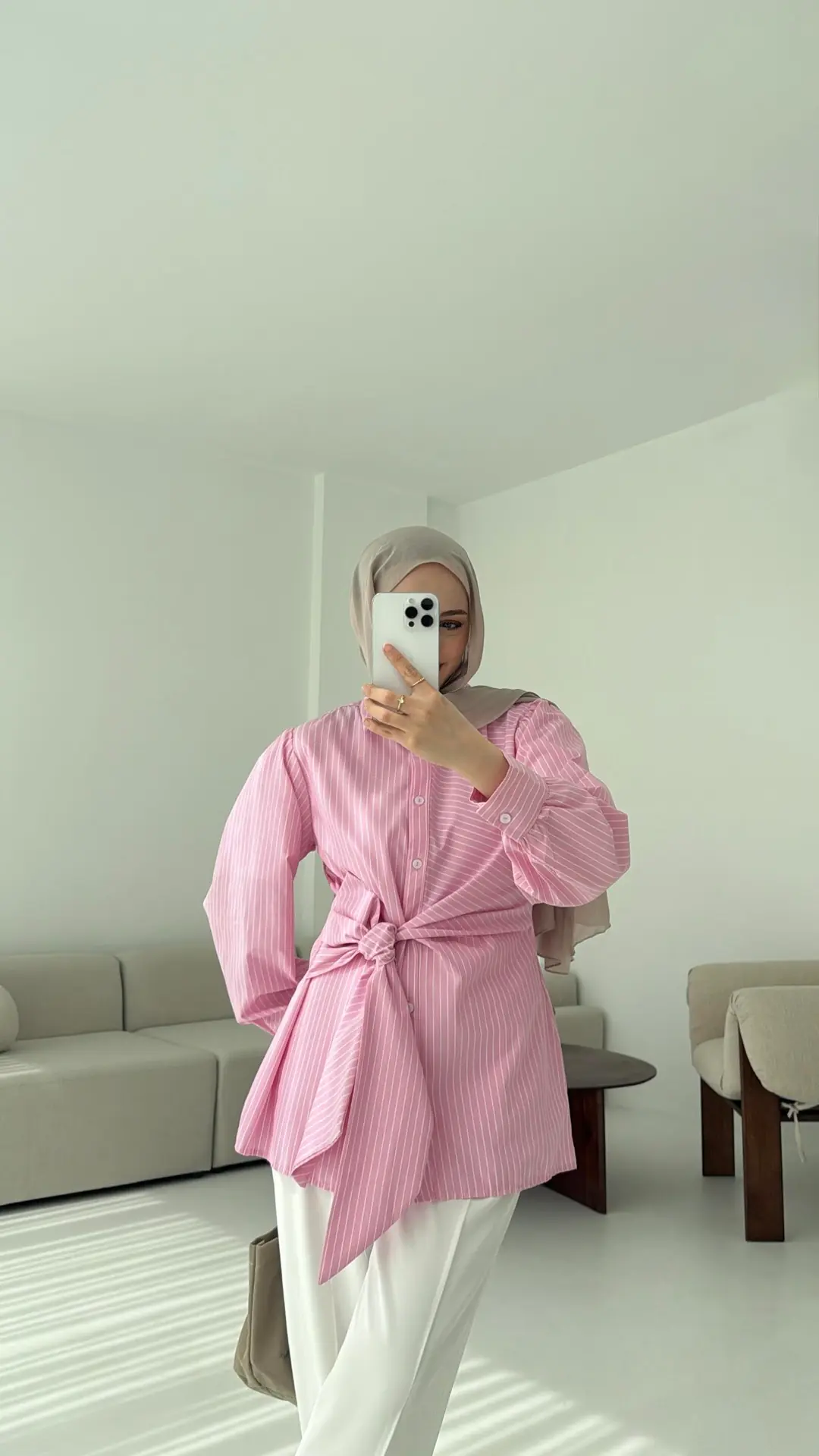 Çizgili Detaylı Gömlek Pembe