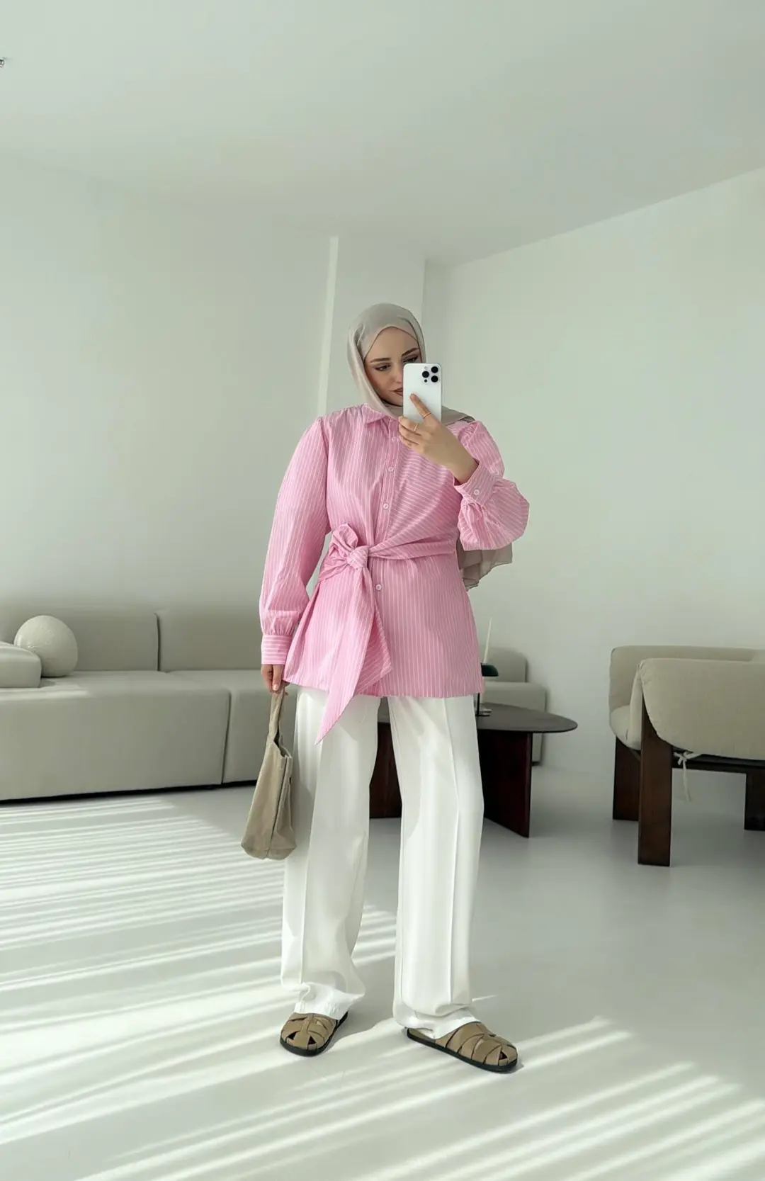 Çizgili Detaylı Gömlek Pembe - Görsel 5