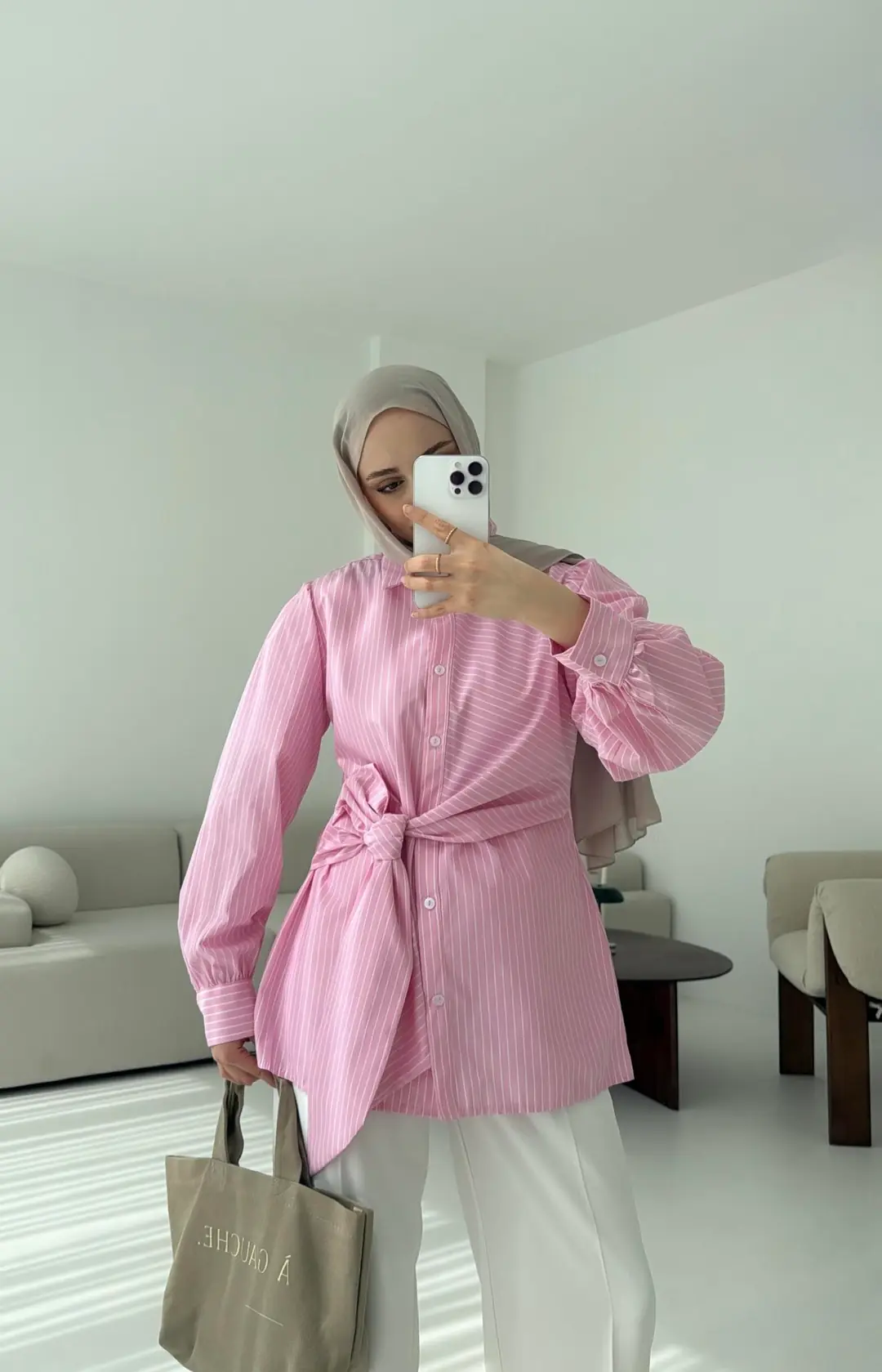 Çizgili Detaylı Gömlek Pembe - Görsel 7