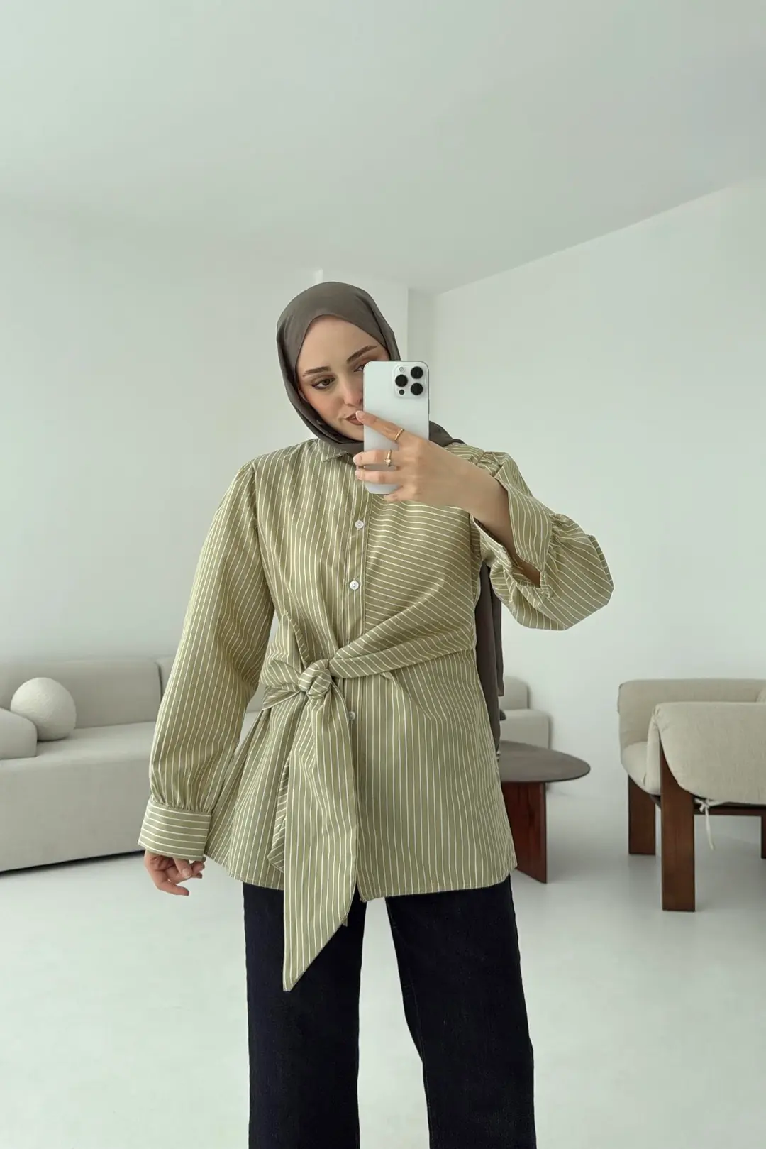 Çizgili Detaylı Gömlek Yeşil - Görsel 2