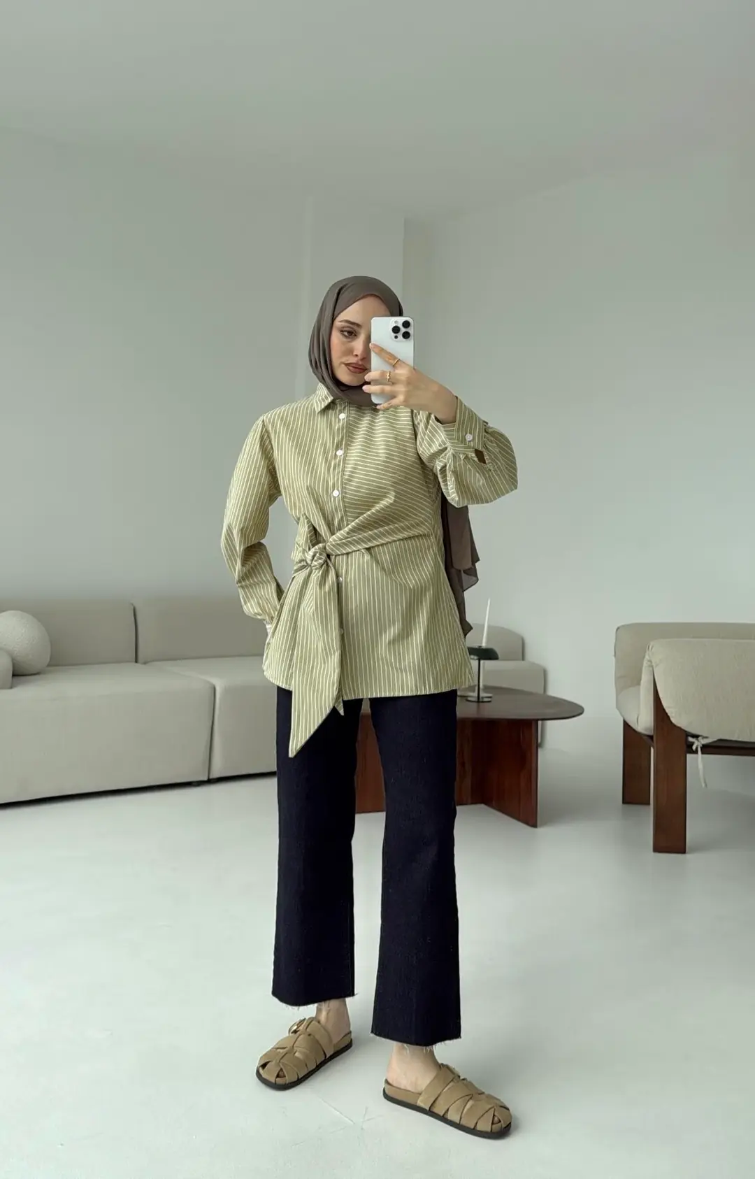 Çizgili Detaylı Gömlek Yeşil - Görsel 3