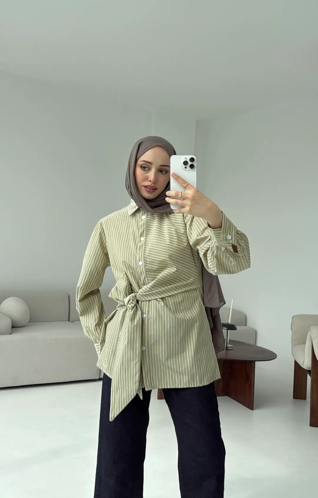 Çizgili Detaylı Gömlek Yeşil - Görsel 5