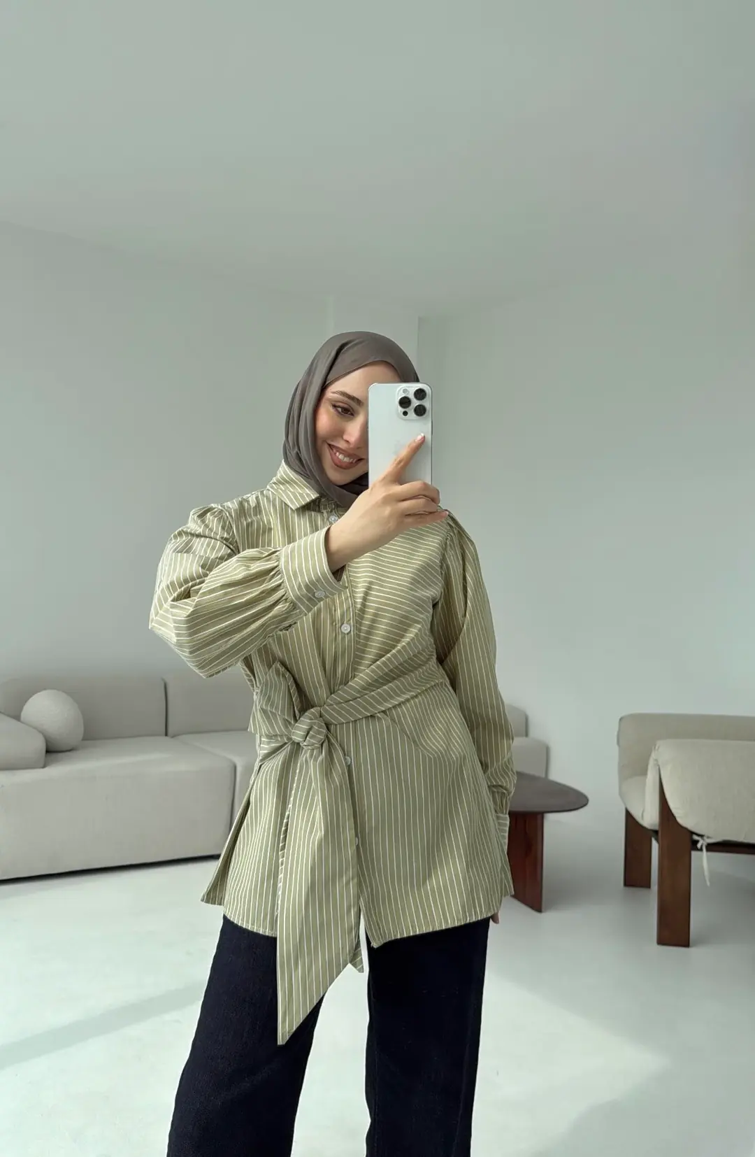 Çizgili Detaylı Gömlek Yeşil - Görsel 6