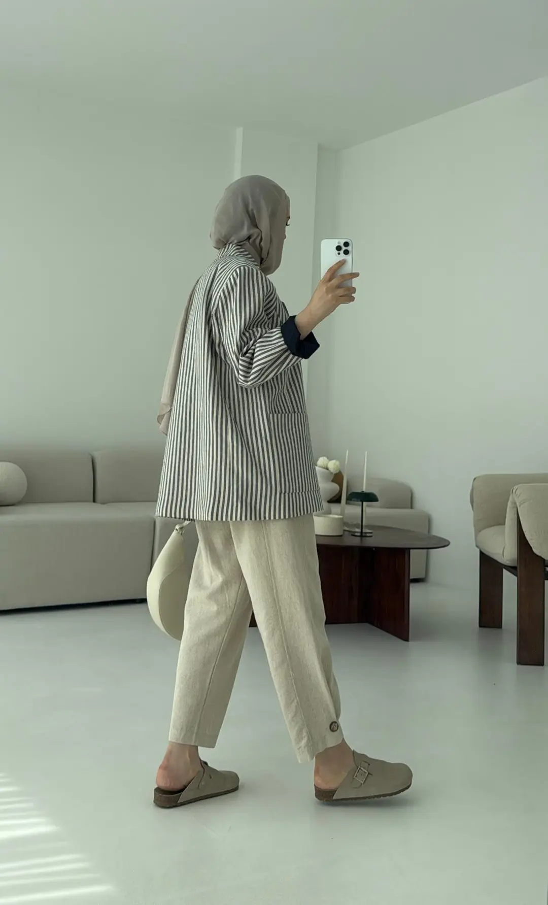 Çizgili Keten Lacivert Blazer Ceket