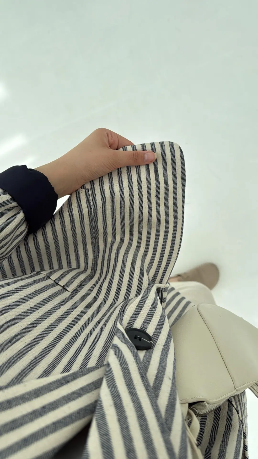 Çizgili Keten Lacivert Blazer Ceket - Görsel 2