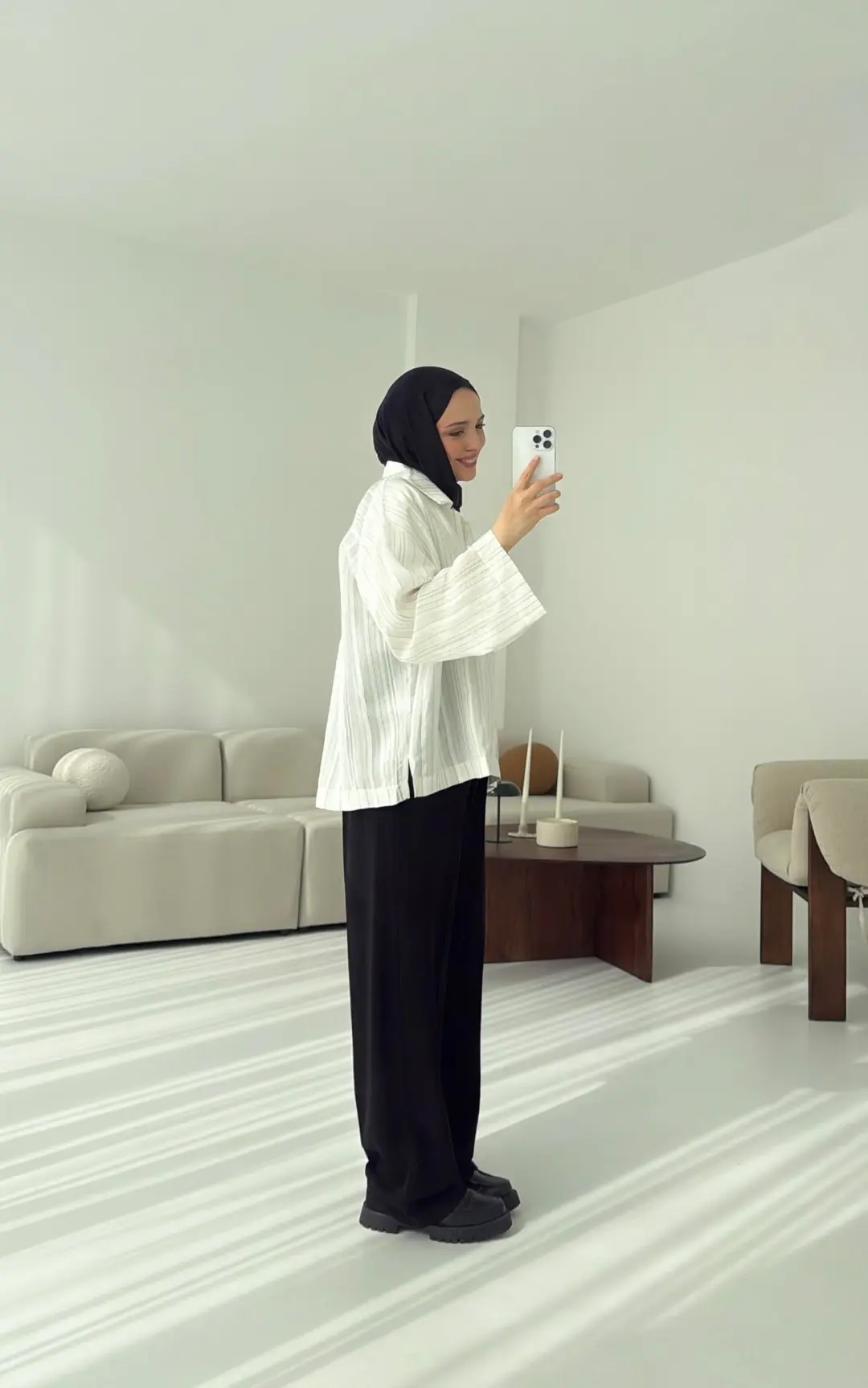 Çizgili Oversize Dökümlü Gömlek Beyaz - Görsel 2