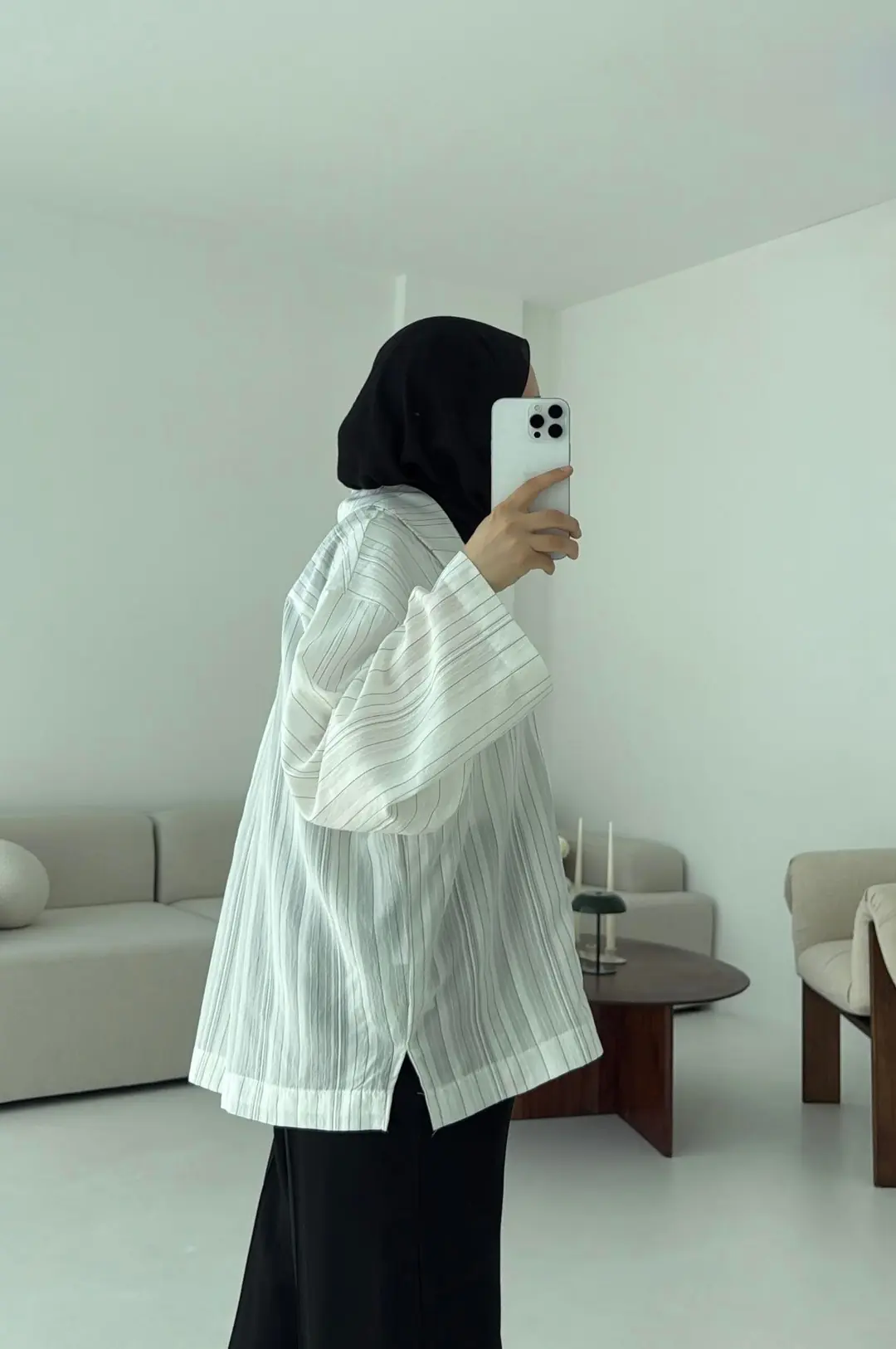 Çizgili Oversize Dökümlü Gömlek Beyaz