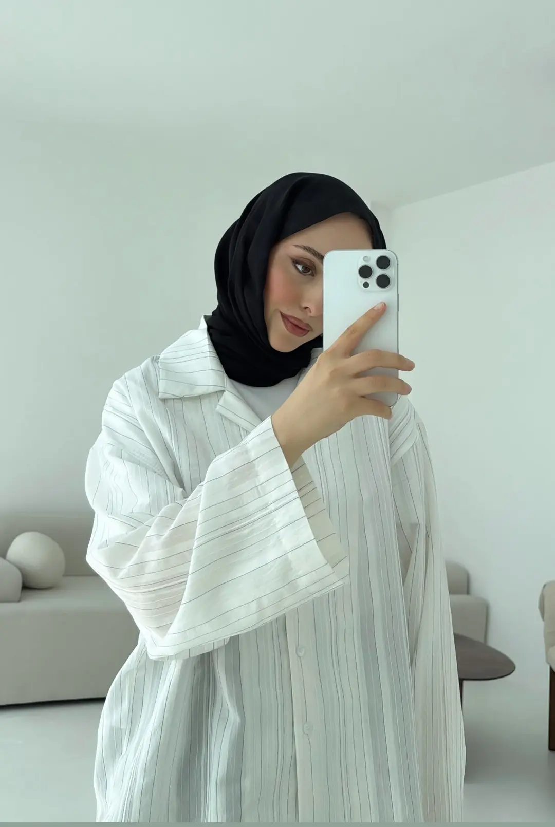 Çizgili Oversize Dökümlü Gömlek Beyaz - Görsel 2