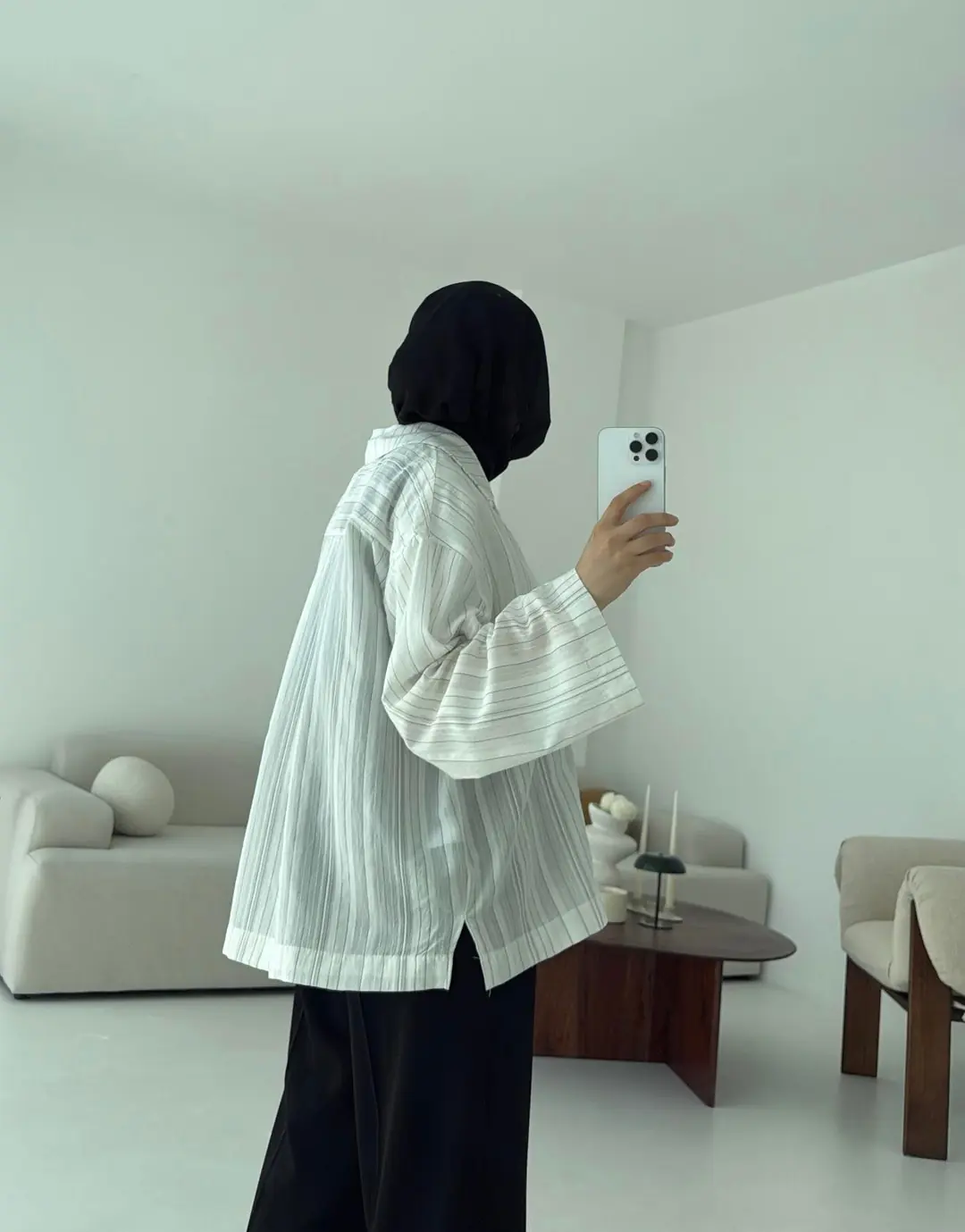 Çizgili Oversize Dökümlü Gömlek Beyaz - Görsel 3