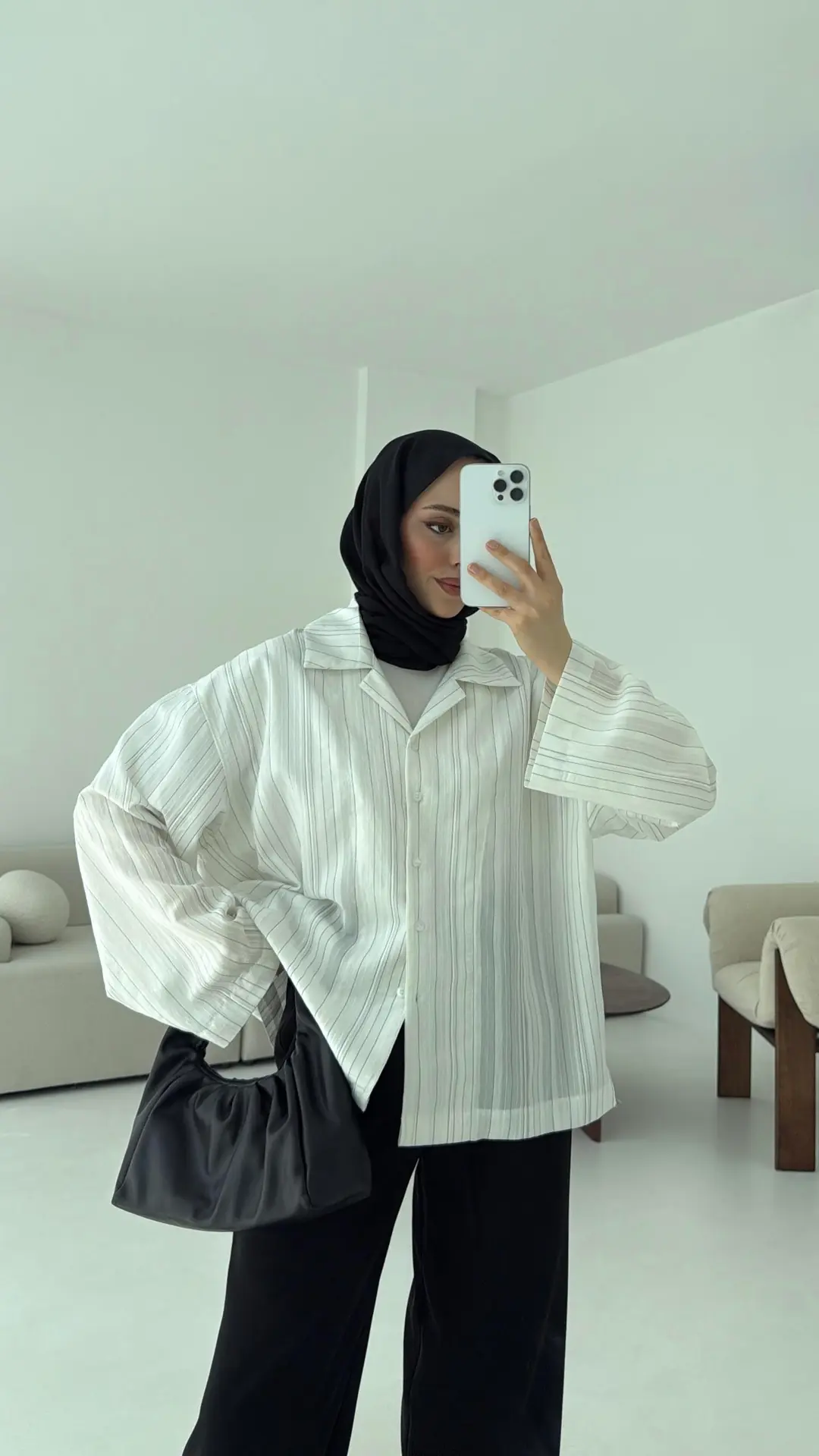 Çizgili Oversize Dökümlü Gömlek Beyaz - Görsel 7