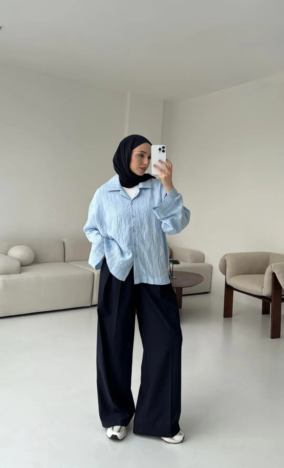 Çizgili Oversize Dökümlü Gömlek Mavi - Görsel 3