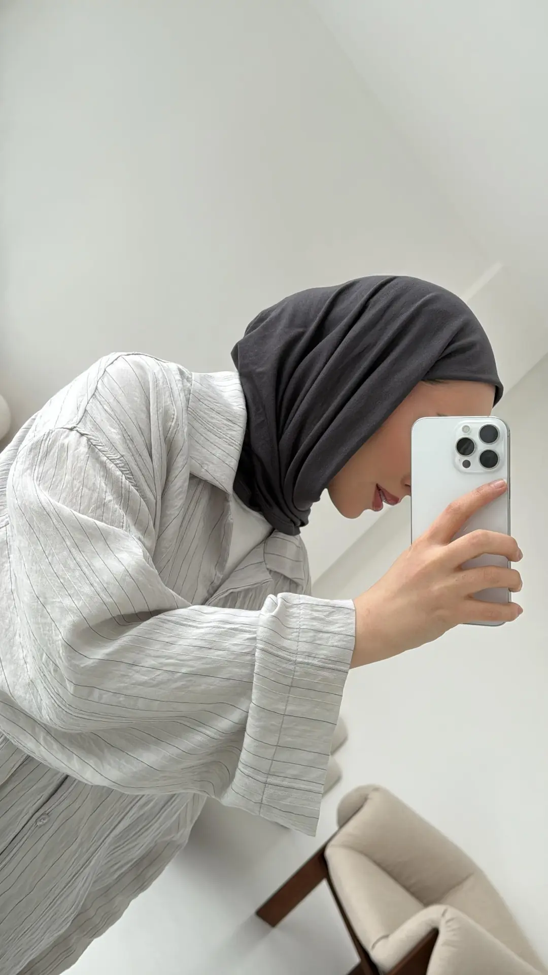 Çizgili Oversize Dökümlü Gömlek Taş - Görsel 6