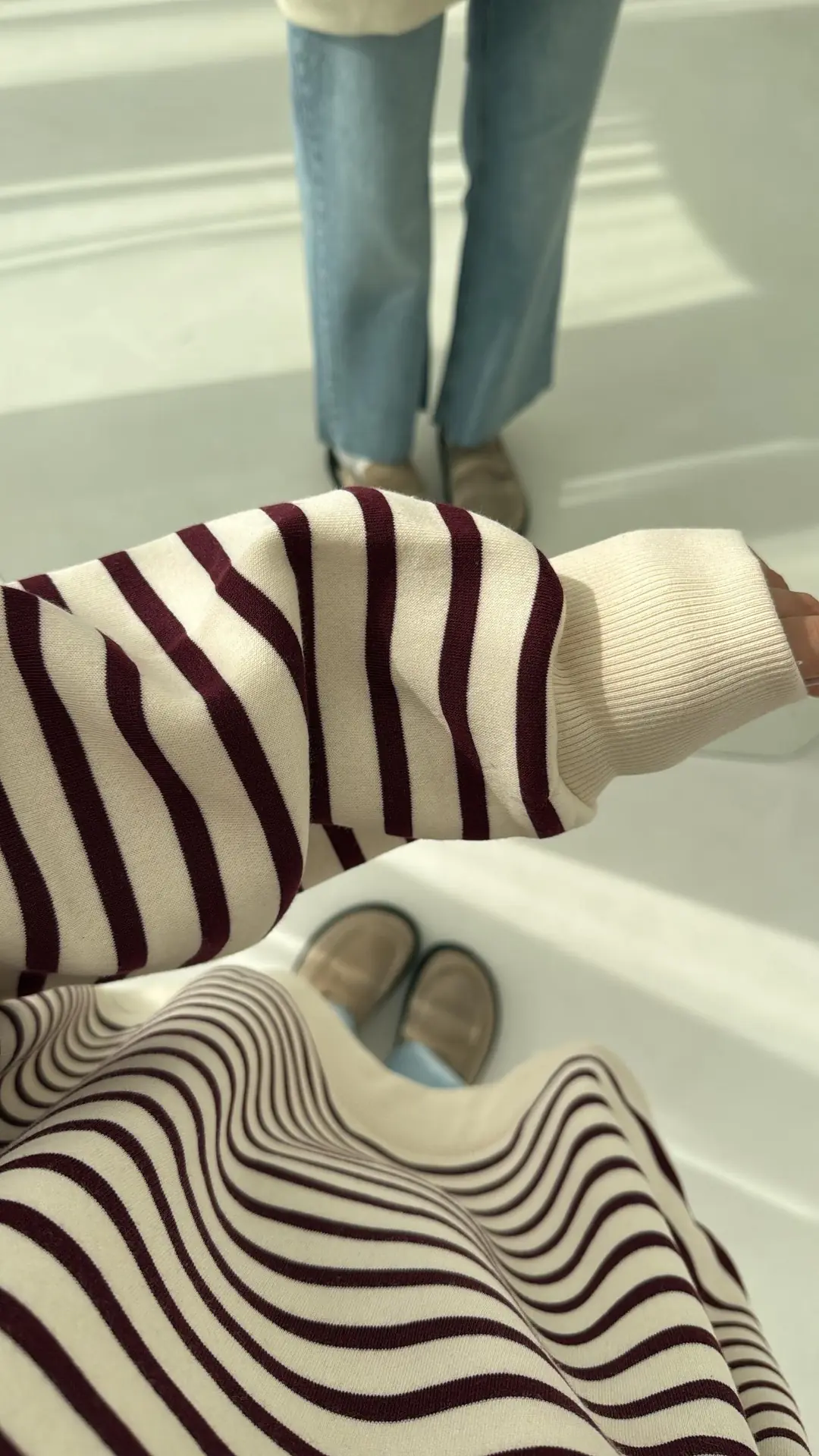 Çizgili Oversize Sweatshirt Bordo - Görsel 5