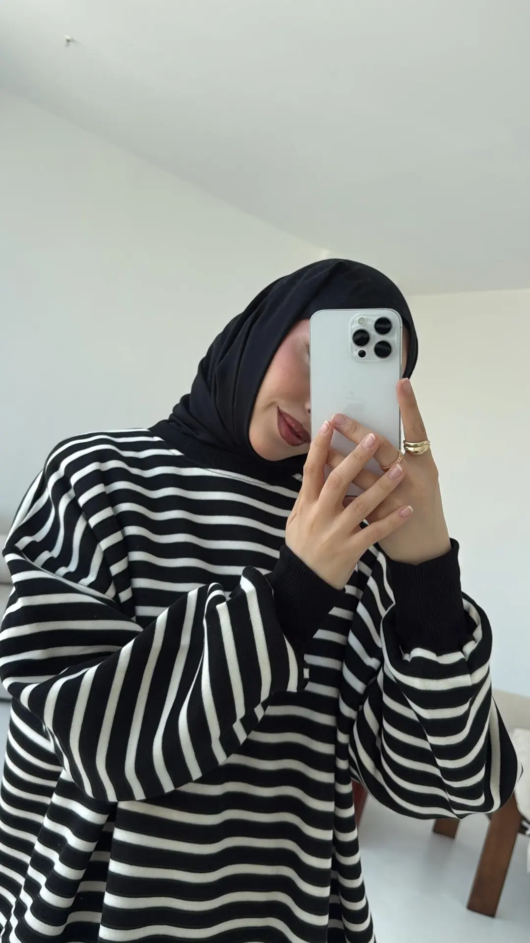 Çizgili Oversize Sweatshirt Siyah - Görsel 6